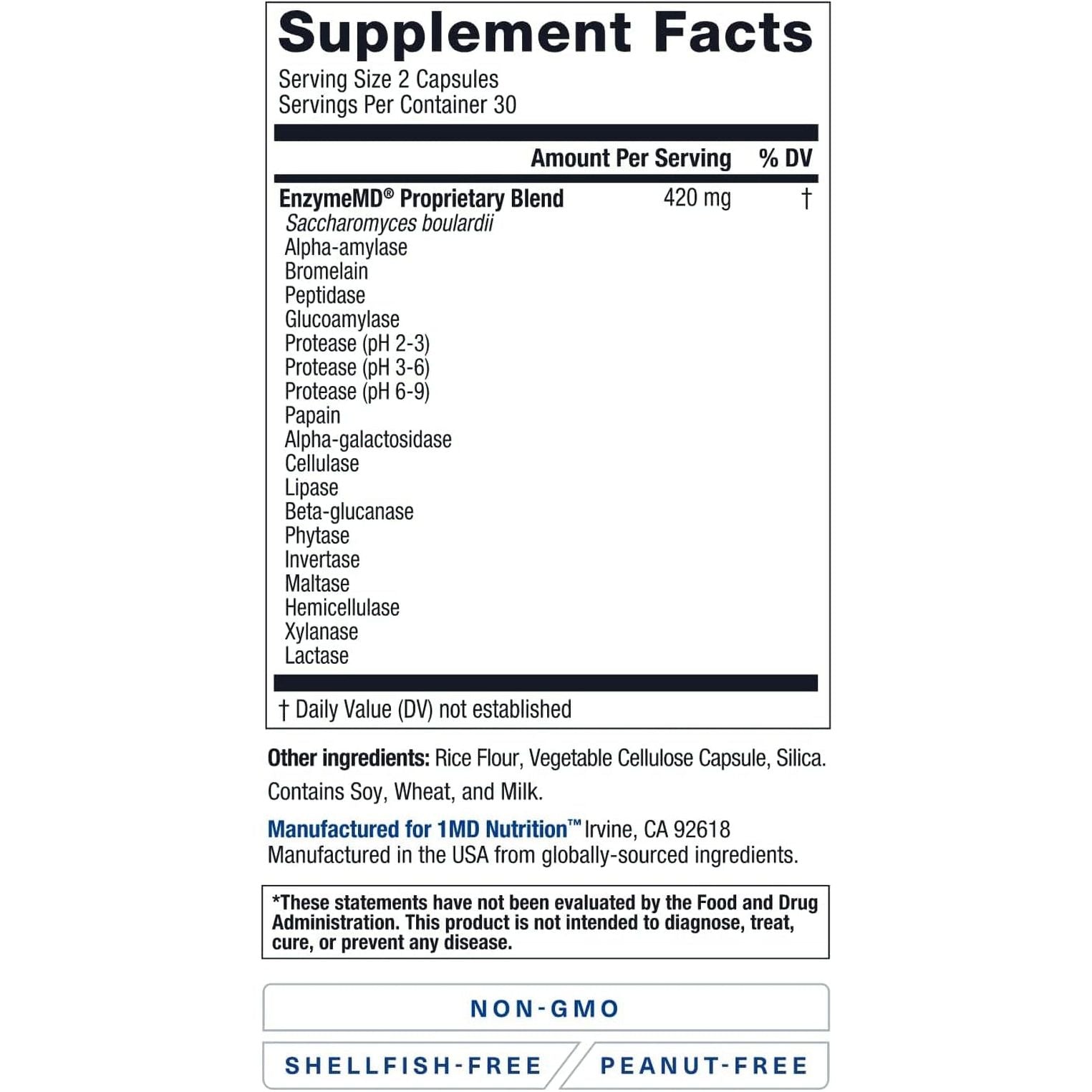 1MD Nutrition Enzymemd - Digestive Enzymes Supplement - Gas & Bloating Support | 60 Capsules