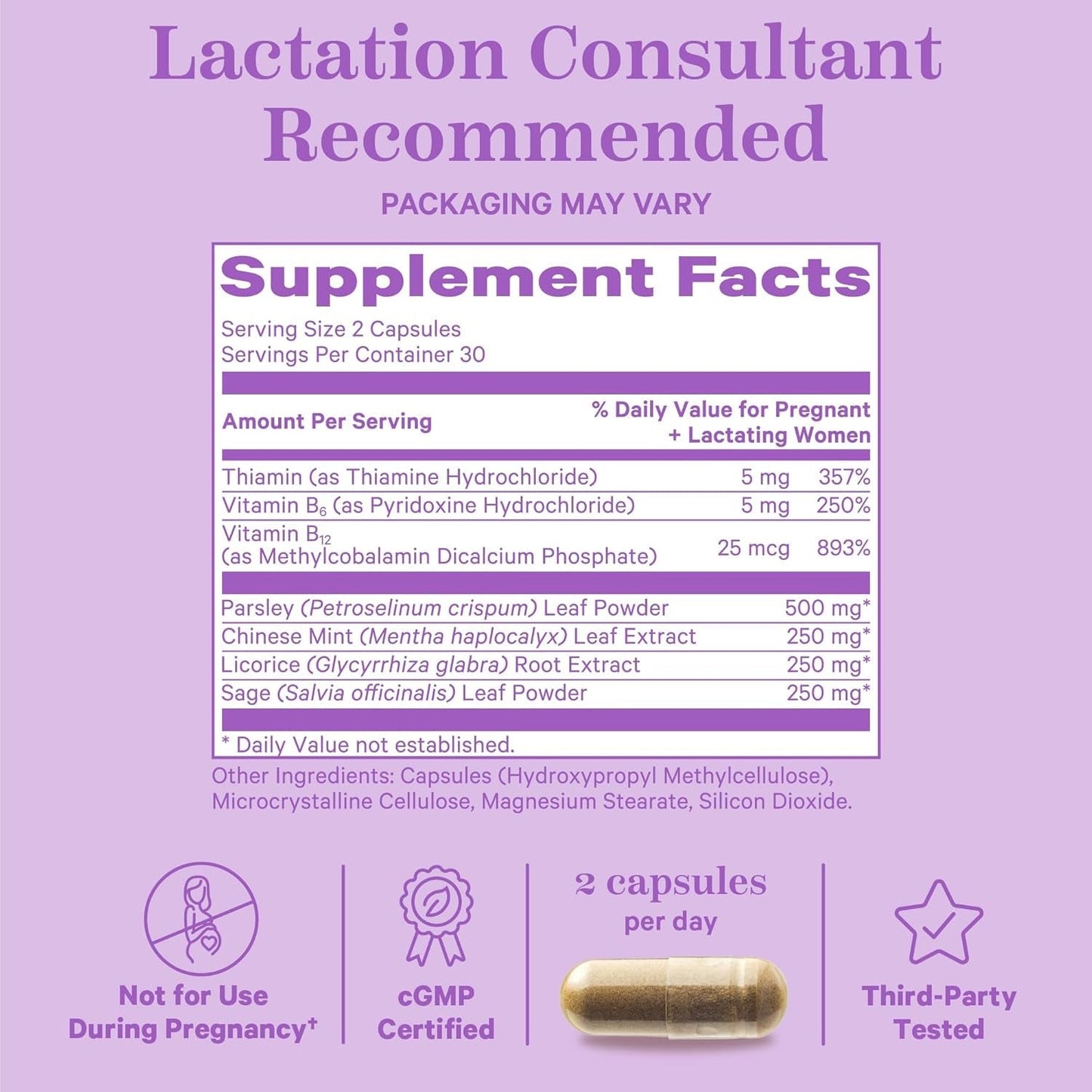 Pink Stork No Flow: Dry up Breast Milk Supply with Sage, Parsley, and B Vitamins, Postpartum Essentials for Women 60 Capsules