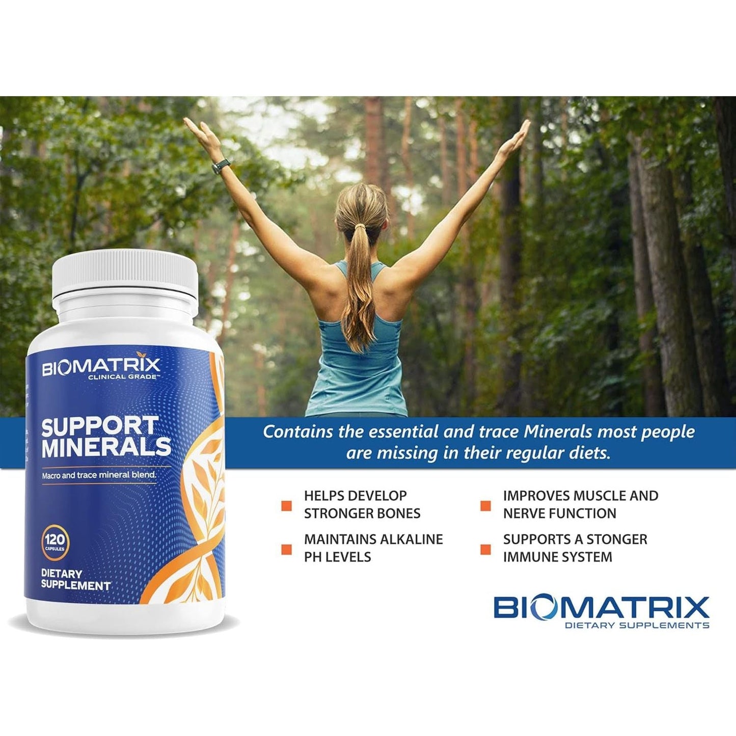 Biomatrix Mineral Supplement, Chelated Minerals | Iron-Free, Calcium, Magnesium, Copper, Zinc, Vitamin D, Iodine 30-Day Supply