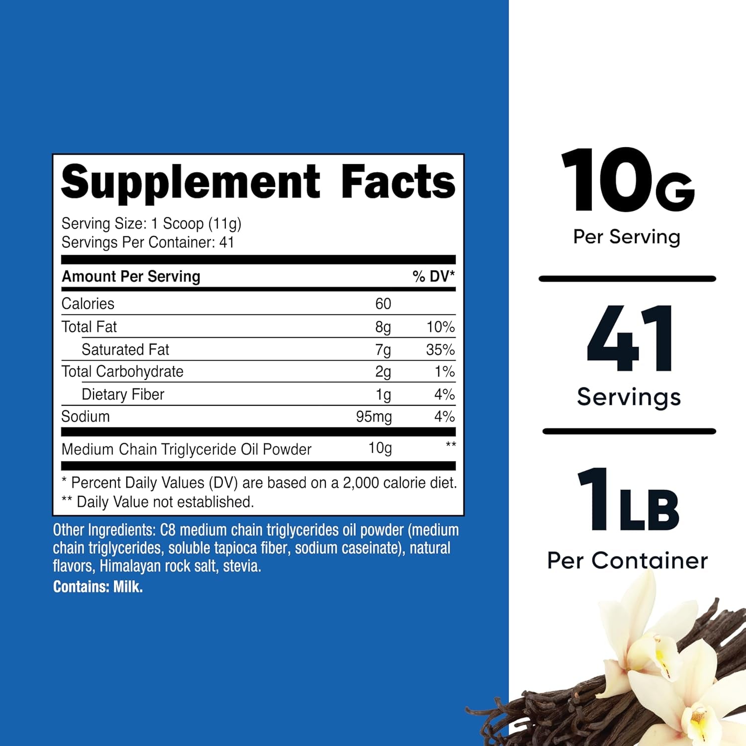 Nutricost C8 MCT Oil Powder 1LB (16Oz) Vanilla Flavor - 95% C8 MCT Oil Powder, Best for Keto Diets, Non-Gmo, Gluten Free