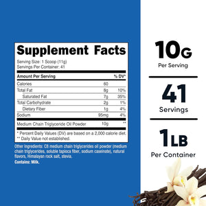 Nutricost C8 MCT Oil Powder 1LB (16Oz) Vanilla Flavor - 95% C8 MCT Oil Powder, Best for Keto Diets, Non-Gmo, Gluten Free