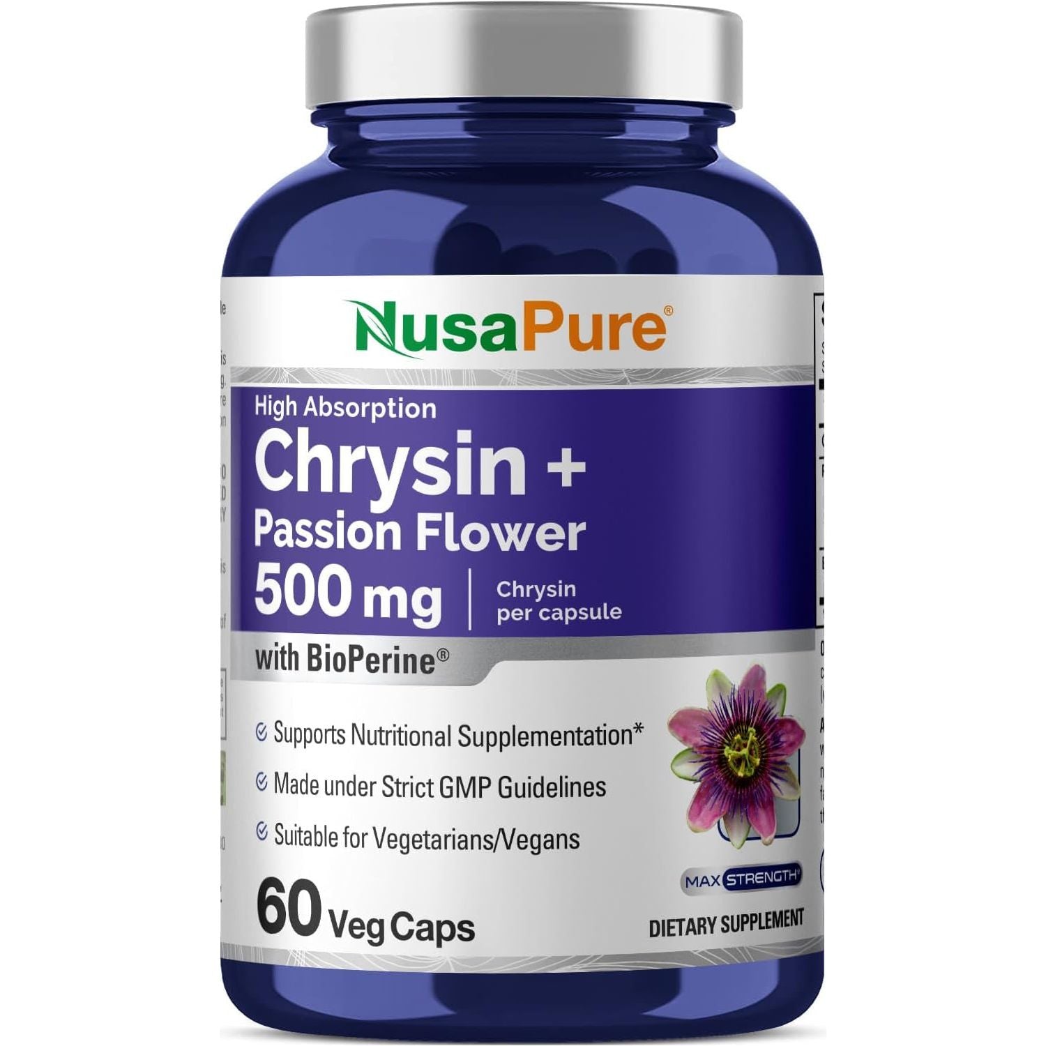Nusapure Chrysin | Passion Flower Complex 500Mg Supplement 60 Capsules