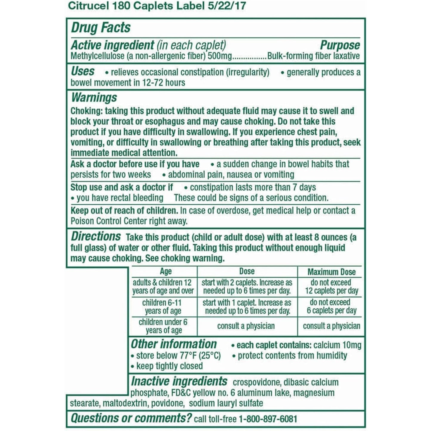 Citrucel Fiber Therapy Caplets for Irregularity, Easy to Swallow Methylcellulose , 180 Count