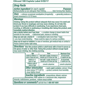 Citrucel Fiber Therapy Caplets for Irregularity, Easy to Swallow Methylcellulose , 180 Count.