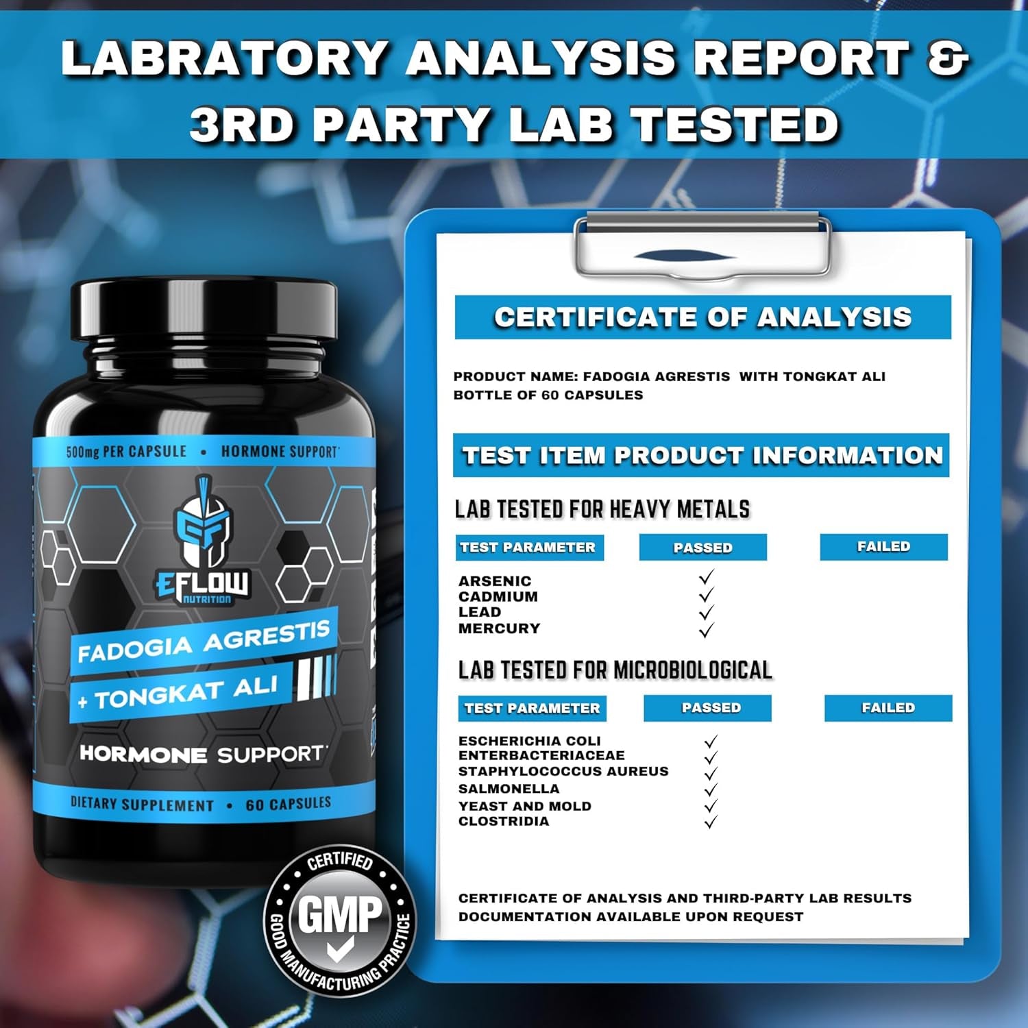 Eflow Nutrition Fadogia Agrestis + Tongkat Ali - Natural Performance Supplement for Health and Wellness (60 Capsules)