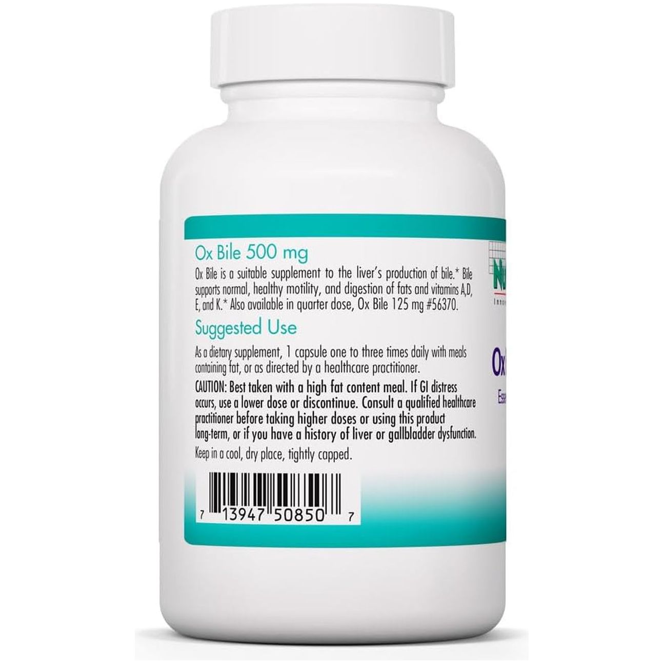 Nutricology Ox Bile 500 Mg for Gallbladder, Digestive Enzymes for Liver  - 100 Capsules