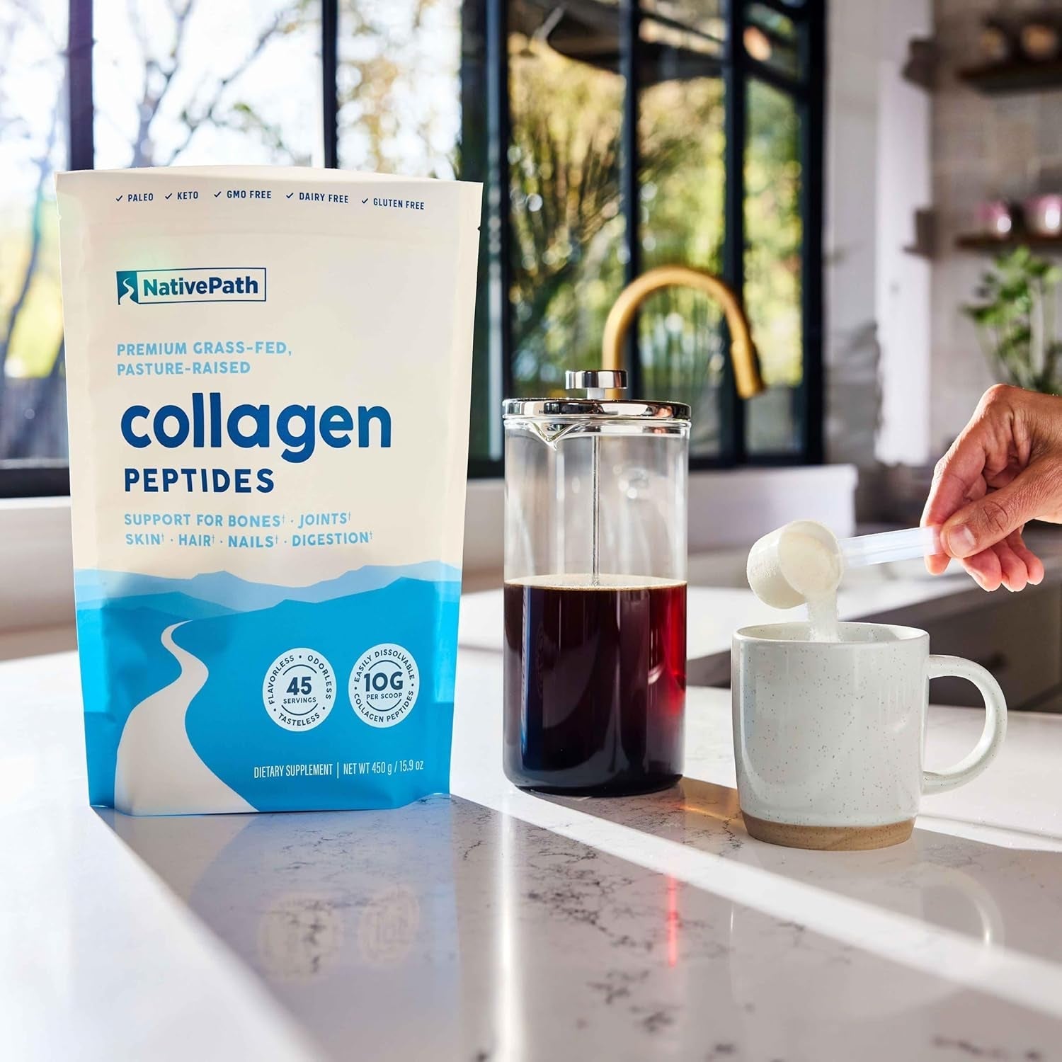 Nativepath Collagen Peptides Protein - Hydrolyzed Type 1 & 3 Collagen Powder for Skin, Hair, Nails - 15.9 Oz (45 Servings)