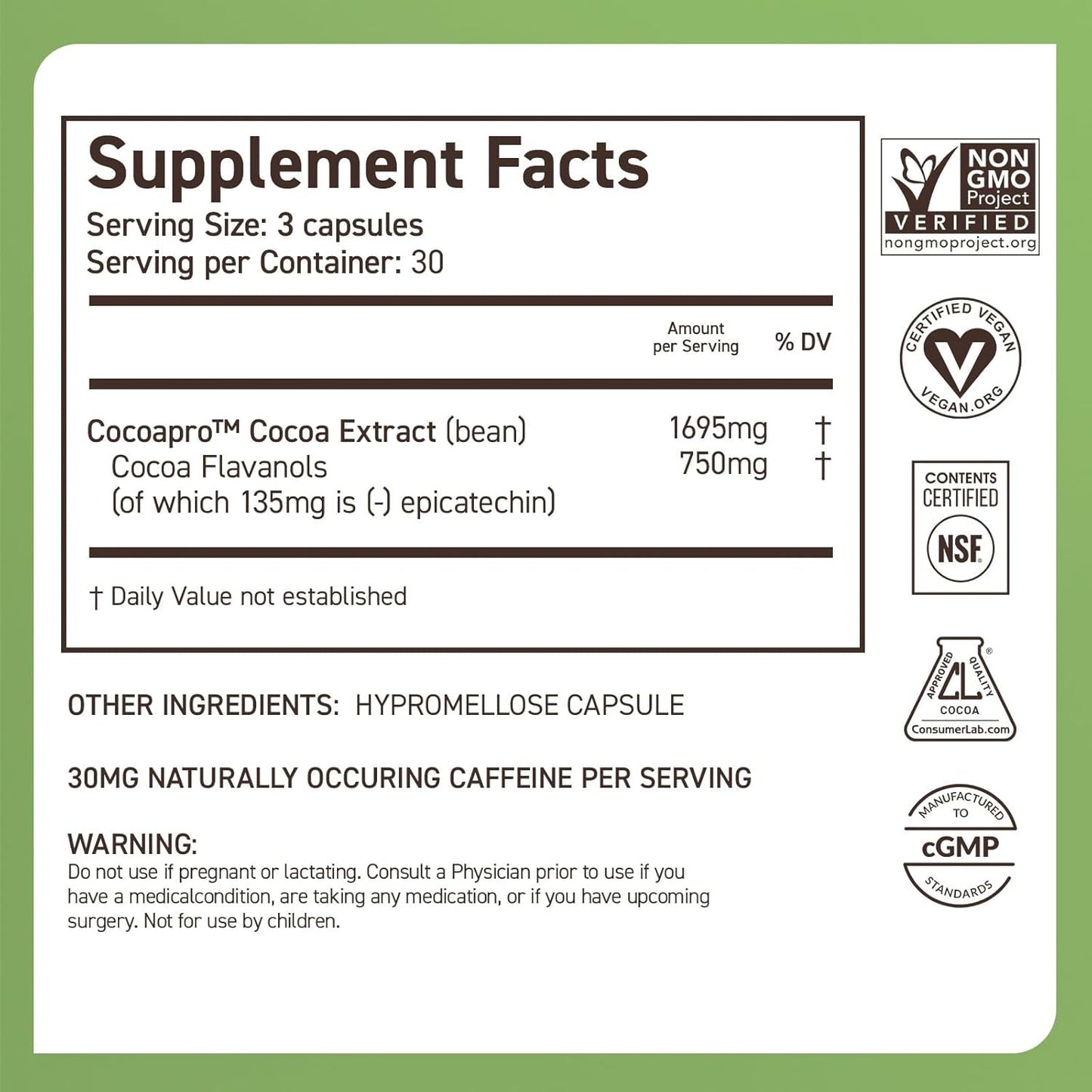 Cocoavia Memory+ Brain Supplement, Clinically Proven Memory and Brain Booster, 750 Mg Cocoa Flavanols Capsules, 30 Day Supply