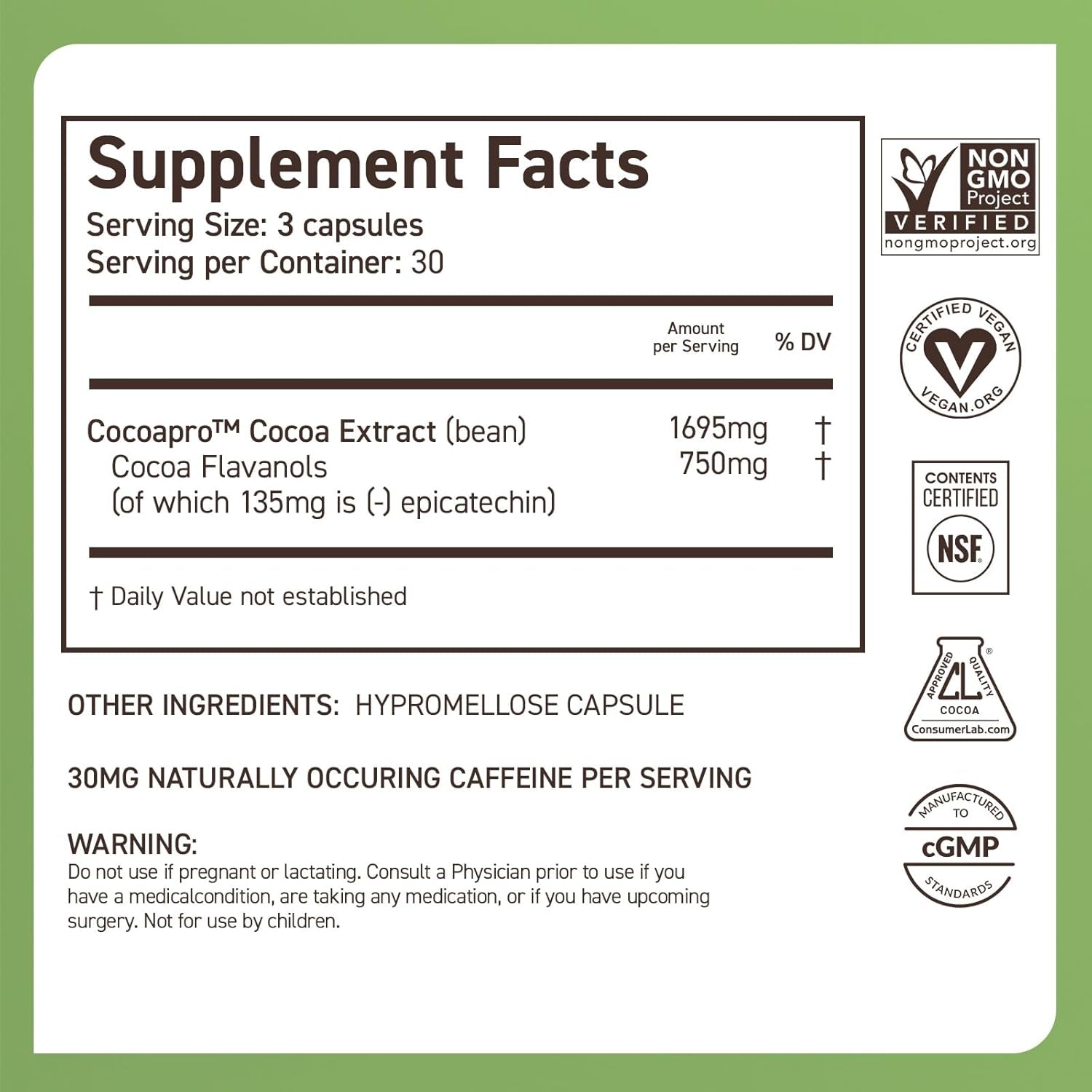 Cocoavia Memory+ Brain Supplement, Clinically Proven Memory and Brain Booster, 750 Mg Cocoa Flavanols Capsules, 30 Day Supply