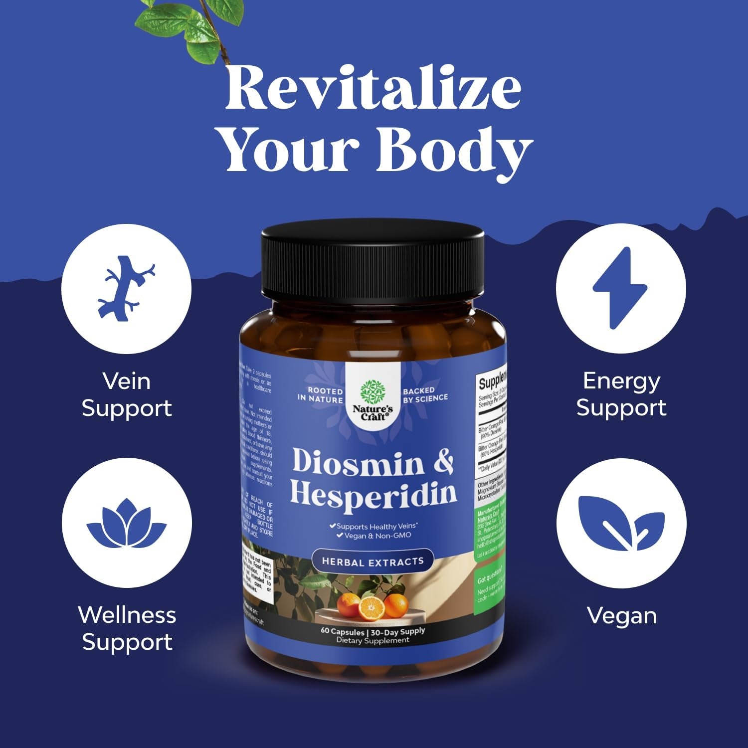 Diosmin Hesperidin 1000Mg Complex - from Bitter Orange for Vein Support (1 Month Supply)