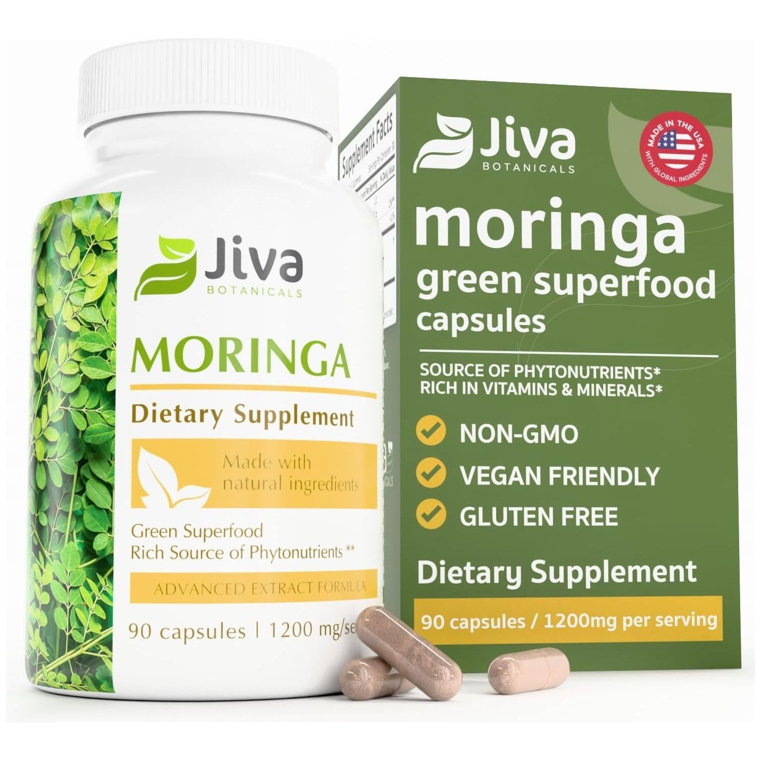 Jiva Botanicals Moringa Leaves Extract Capsules for Immune and Normal Joint Support - 90 Capsules