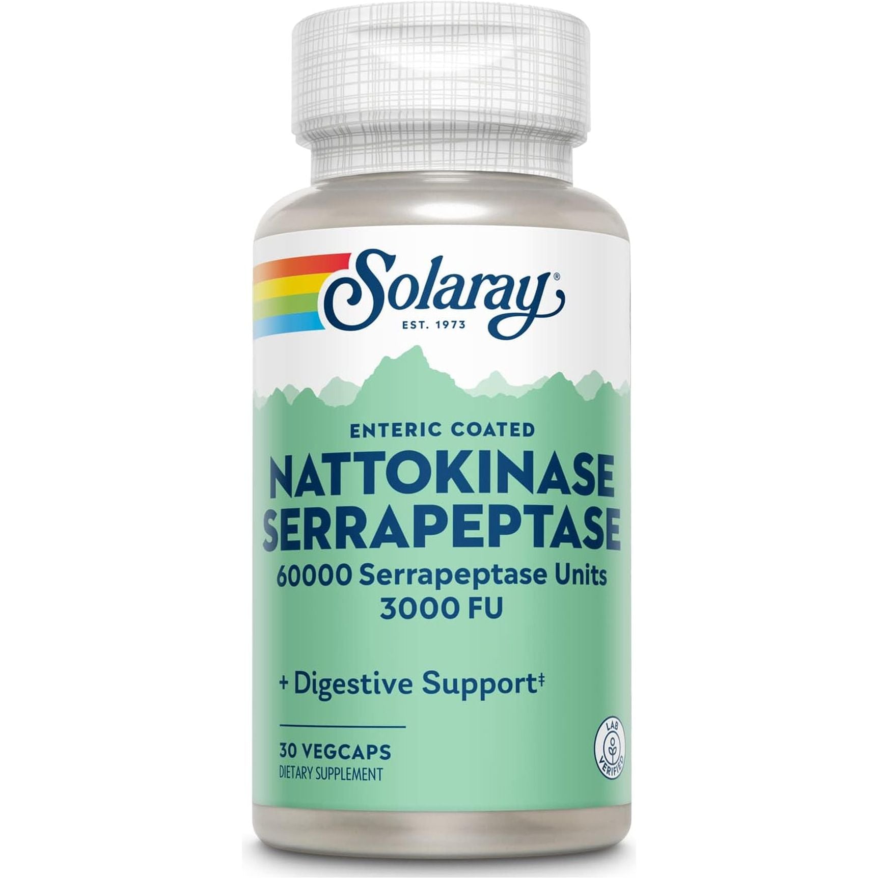 SOLARAY Nattokinase Serrapeptase Supplement - 3000 FU - Circulation, Cardiovascular, Sinus Support - 30 Servings
