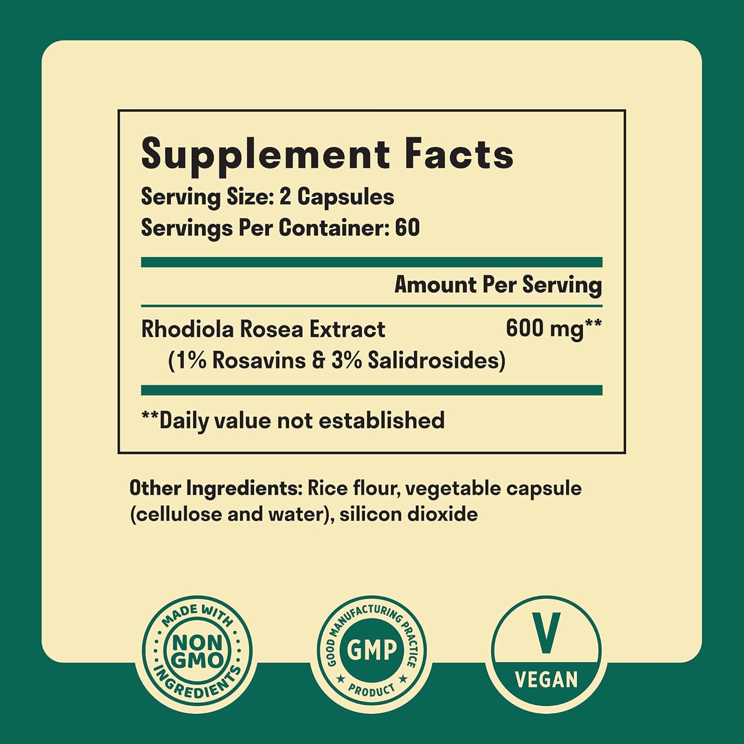 Rhodiola Rosea 600 Mg for Stress Support, Mood Support & Energy 60 Servings