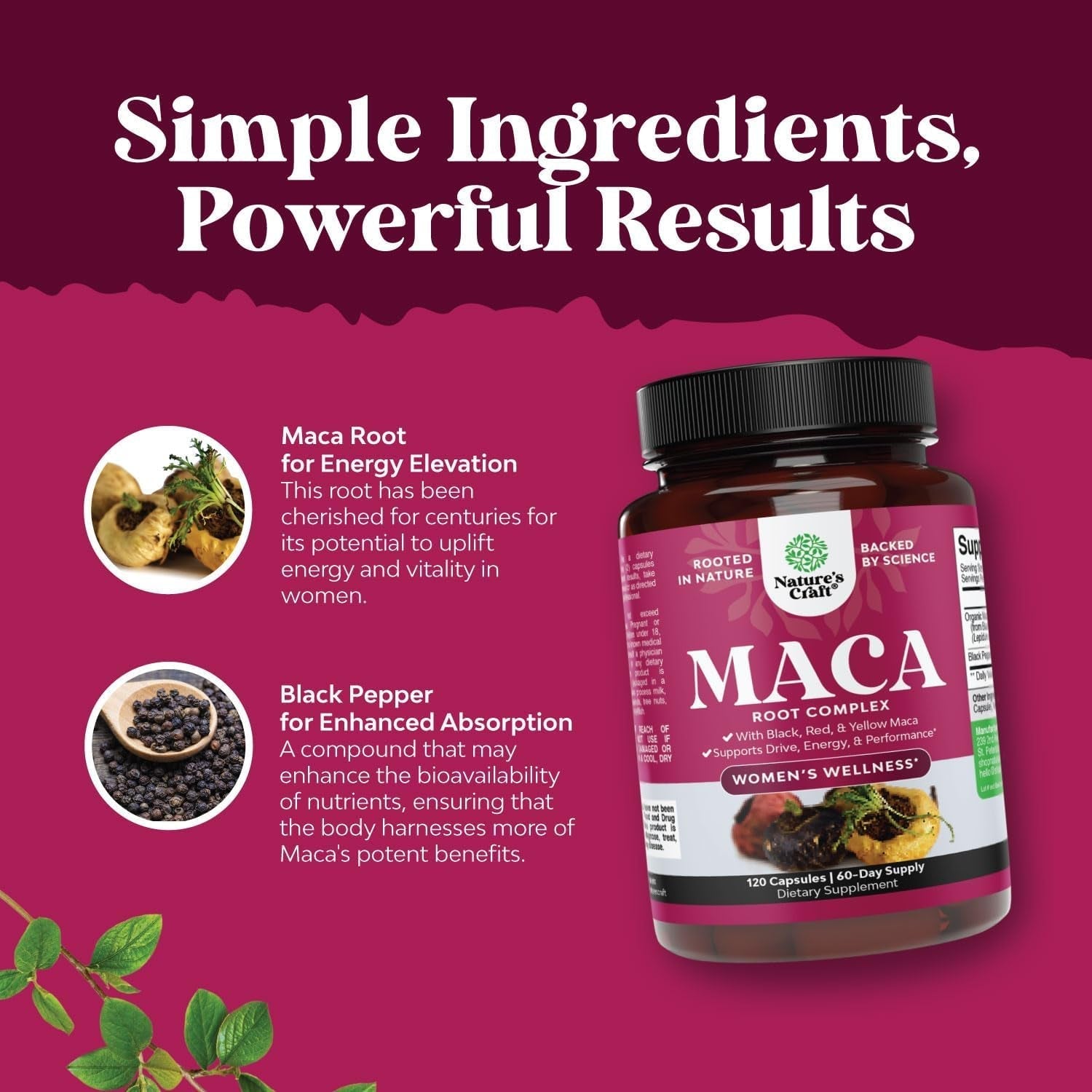 Organic Maca Root Capsules for Women - Non-Gmo Certified Vegan and Gluten-Free  - 120Ct