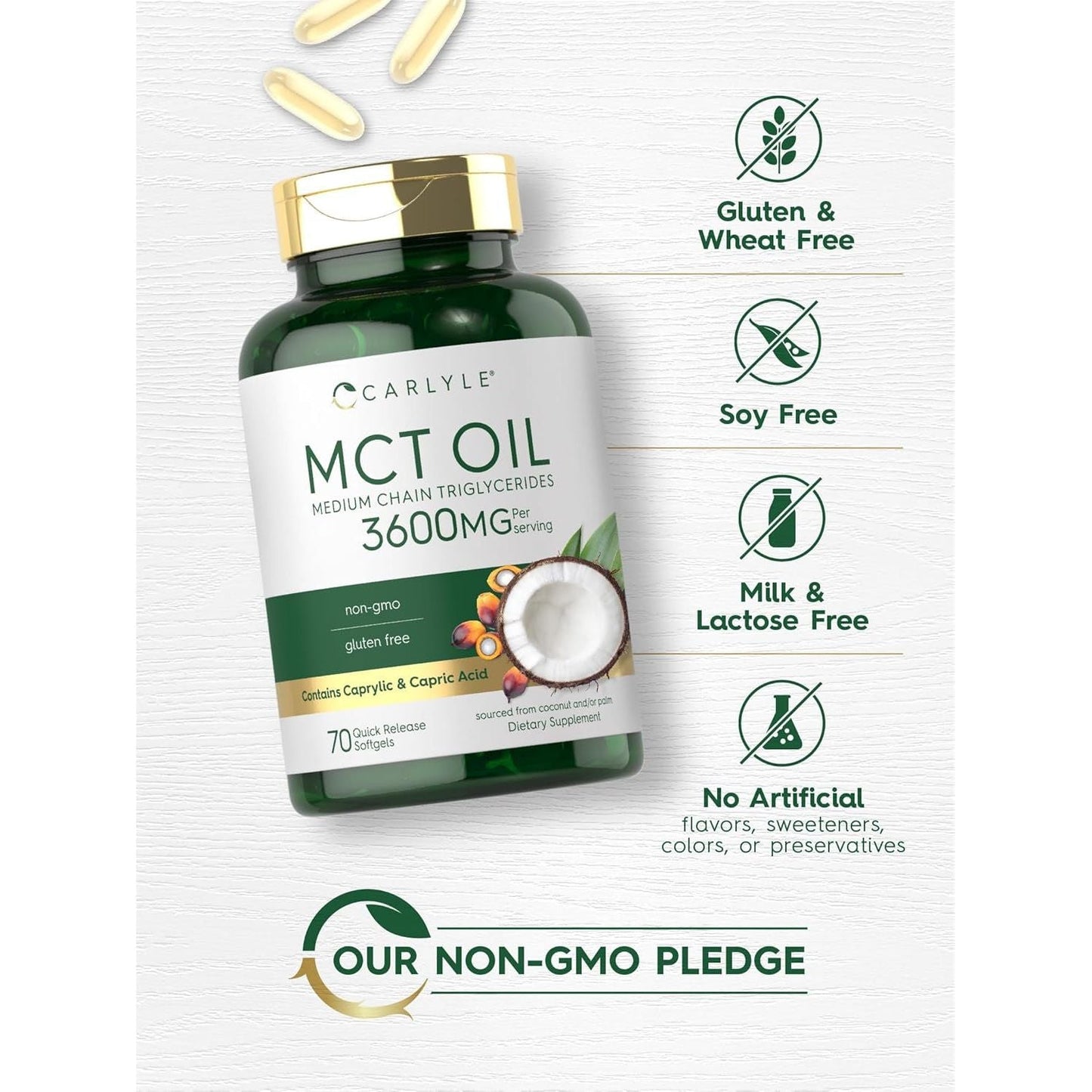Carlyle MCT Oil Capsules 3600 Mg | 70 Softgels | Keto Coconut Oil Pills | Non-Gmo & Gluten Free Supplement