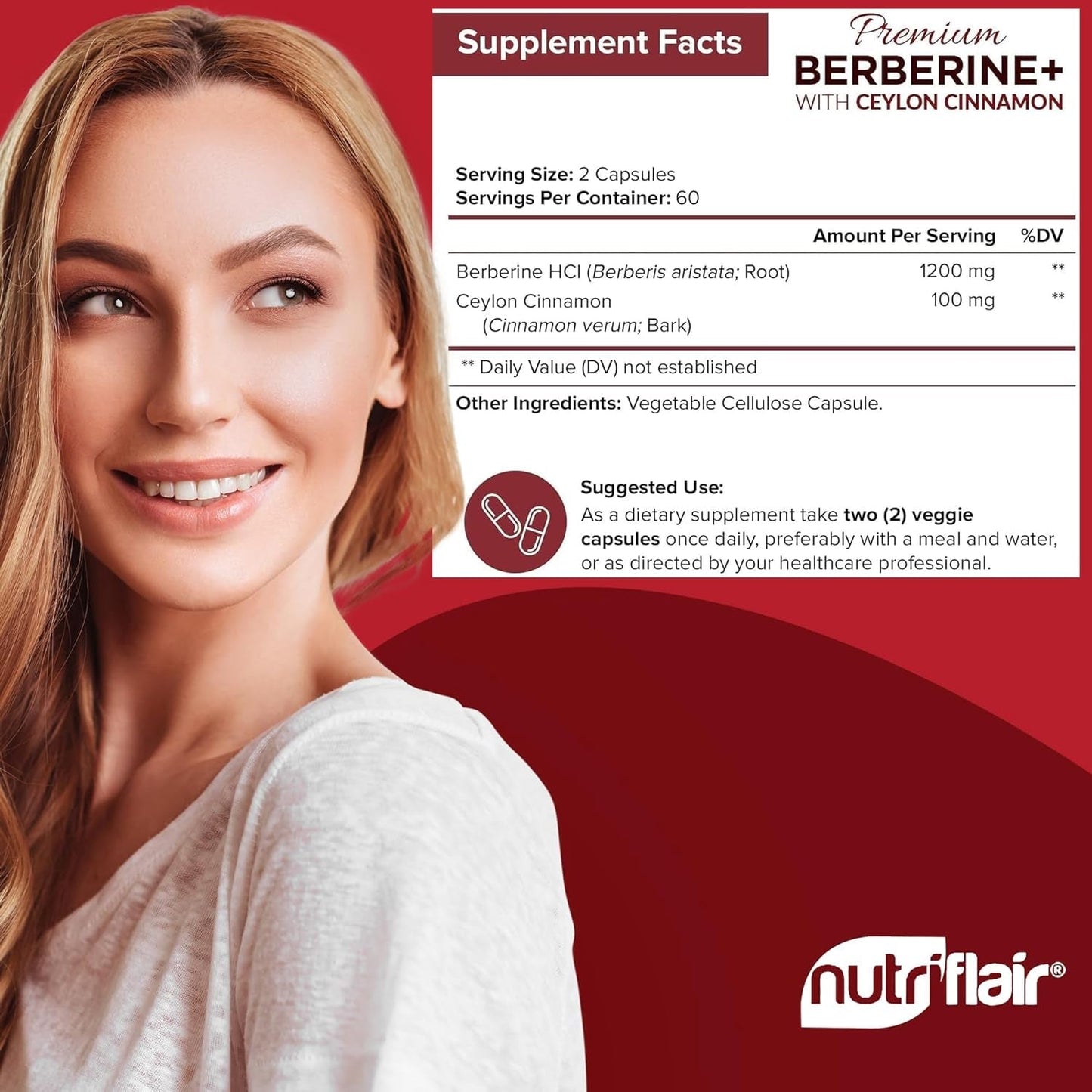 Nutriflair Premium Berberine HCL - Immune System, Healthy Weight Management (1200Mg/120 Capsules)