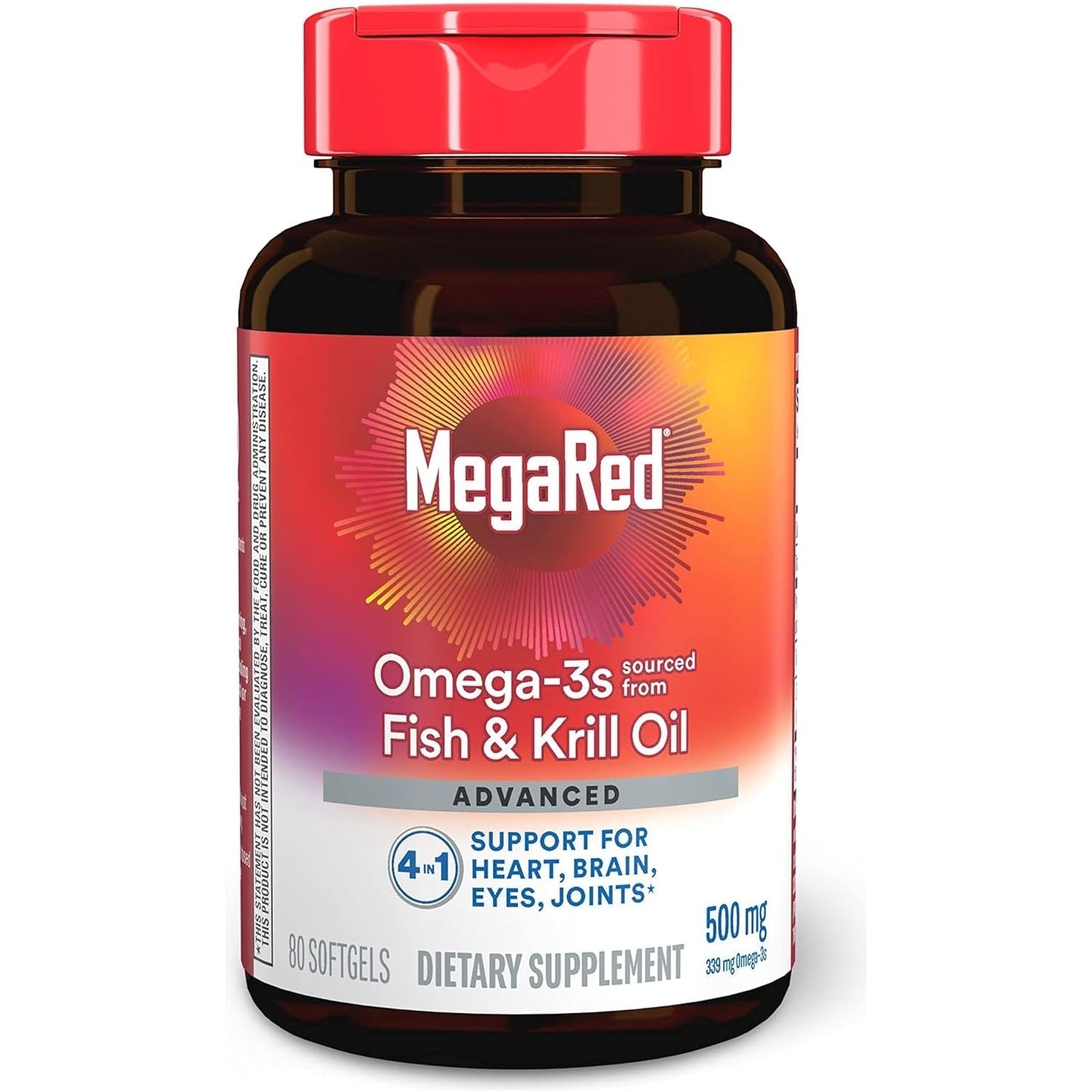 Megared Omega-3 Fish Oil + High Absorption Krill Oil 500Mg Softgels (80 Count)