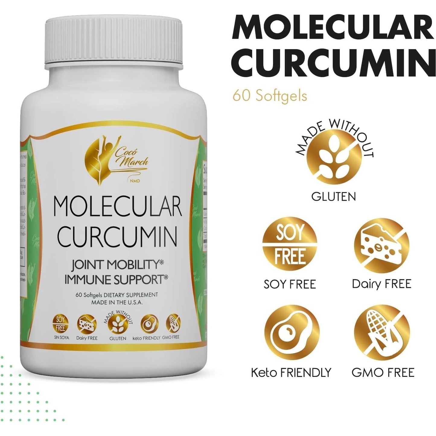 Coco March Molecular Curcumin - Joint, Mobility and Immune Support 1000 Mg, 60 Softgels
