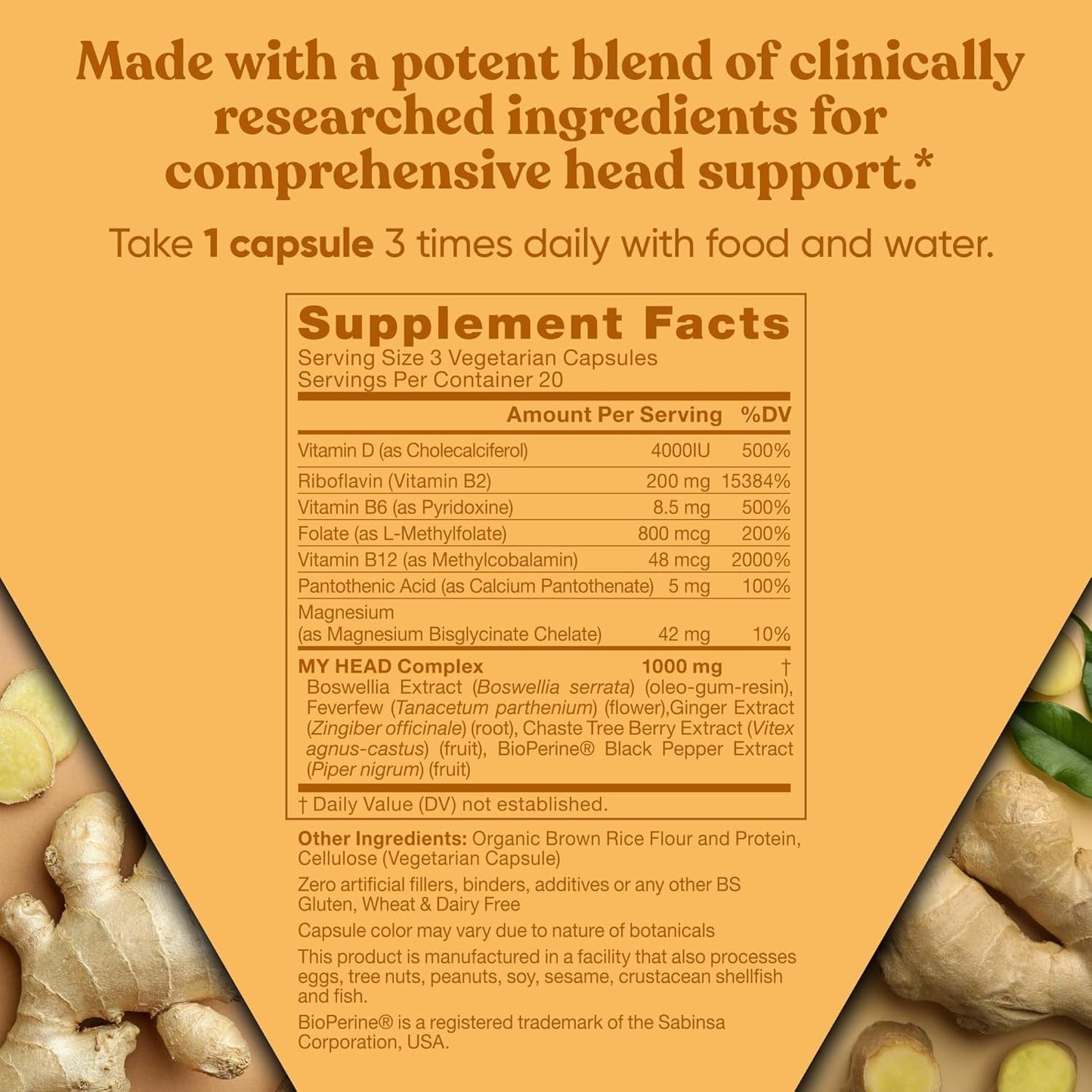 My Head! Headache Vitamins – Sensitivity, Tension, Comfort, Healthy Head Function for a Clear Mind - 60 Soft Capsules