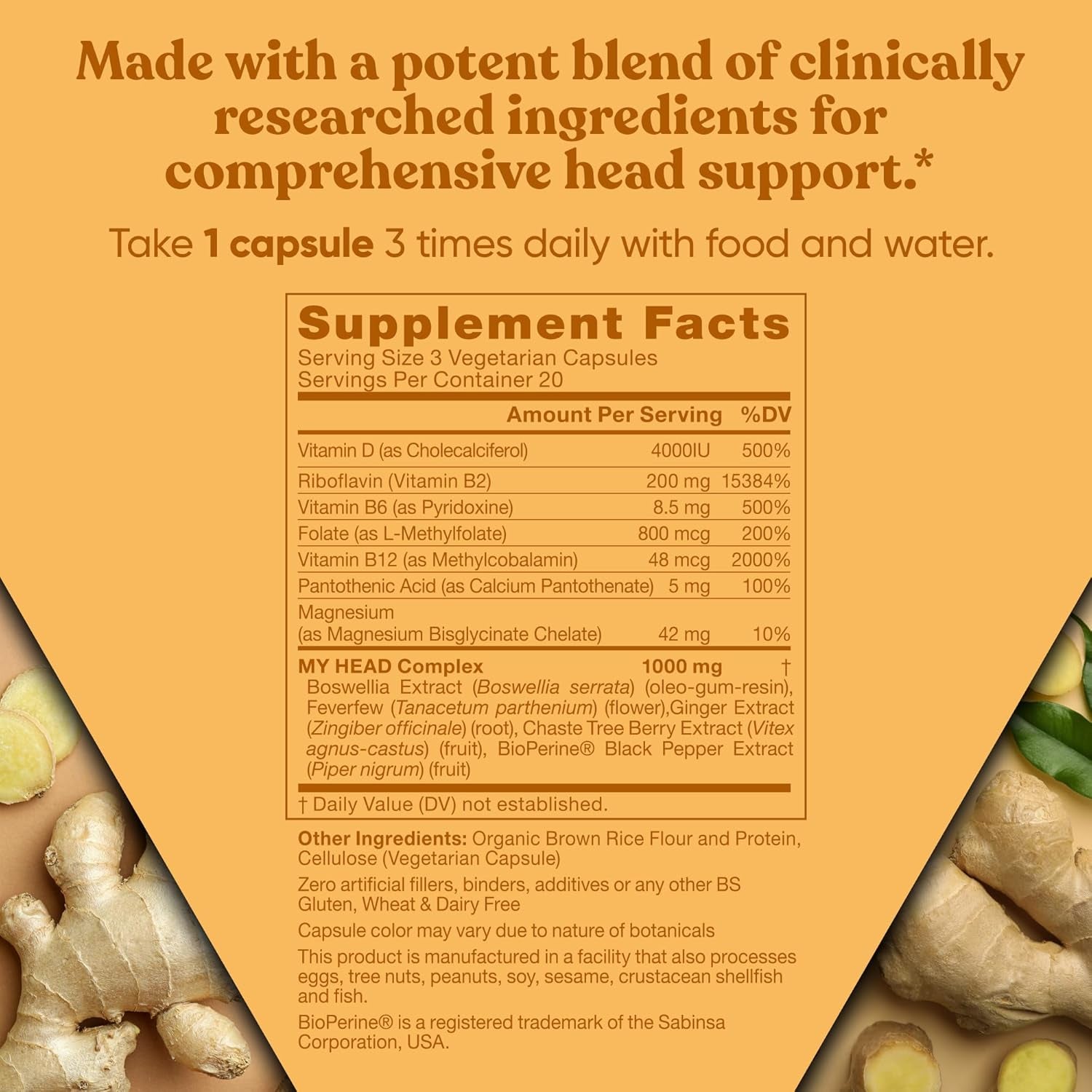 My Head! Headache Vitamins – Sensitivity, Tension, Comfort, Healthy Head Function for a Clear Mind - 60 Soft Capsules