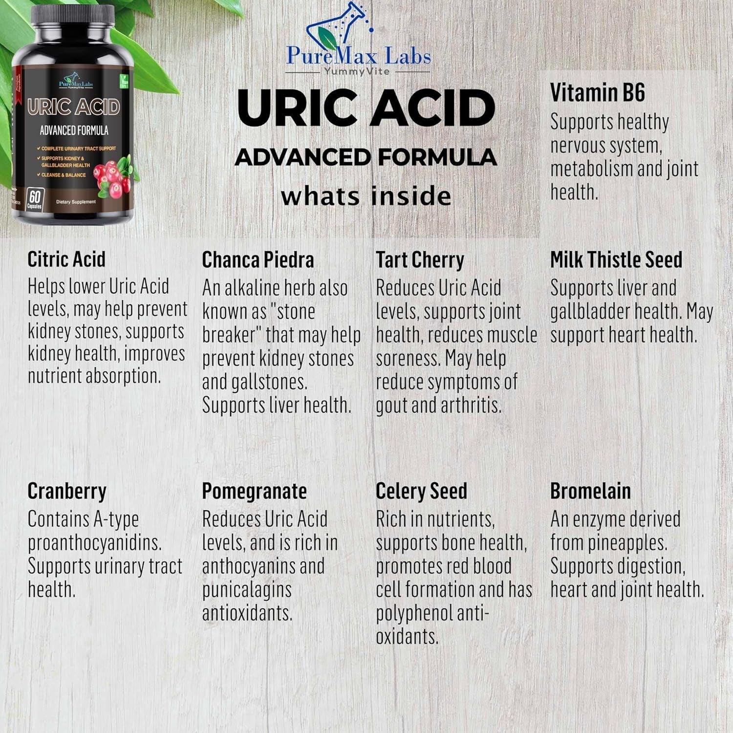 Uric Acid Advanced Formula – Kidney, Liver, Gallbladder, Urinary Tract Cleanse 60 Capsules