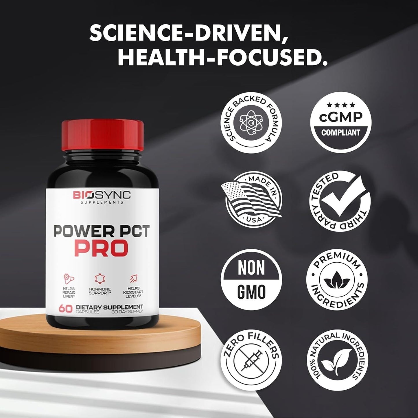 Biosync Supplements | #1 Effective Premium PCT Supplement for Men - 8 Powerful Ingredients - 60 Capsules