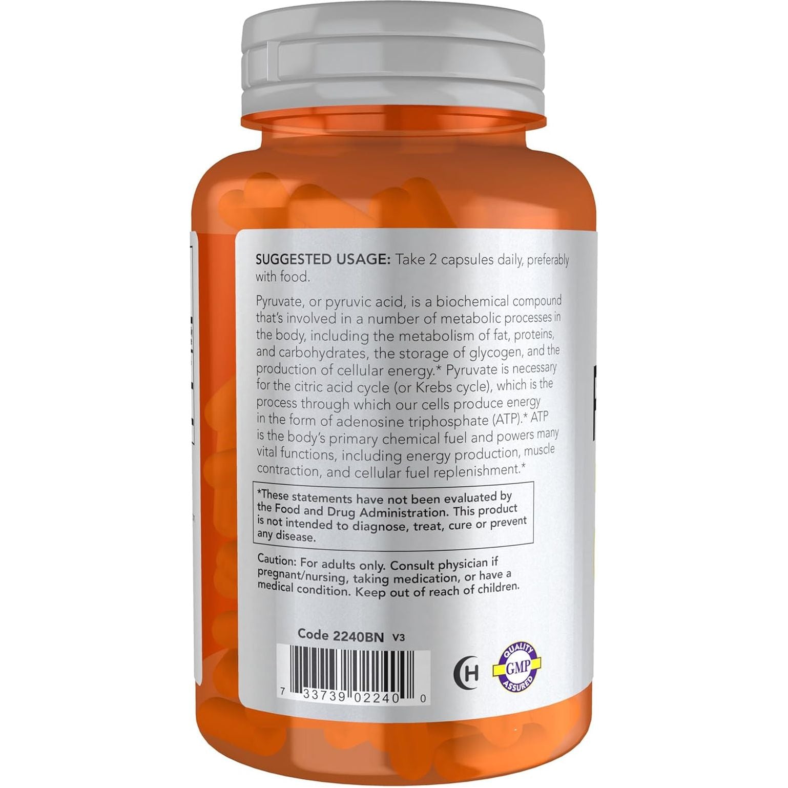 NOW Foods Sports Nutrition, Pyruvate (Pyruvic Acid) 600 Mg, Energy Production*, 100 Veg Capsules