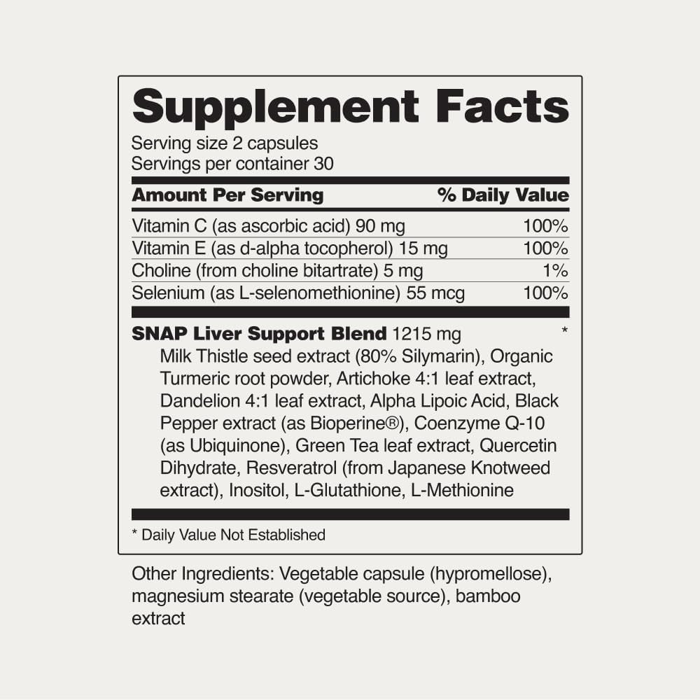 Snap Supplements Liver & Detox Support Supplement and Digestive Health, 60 Capsules