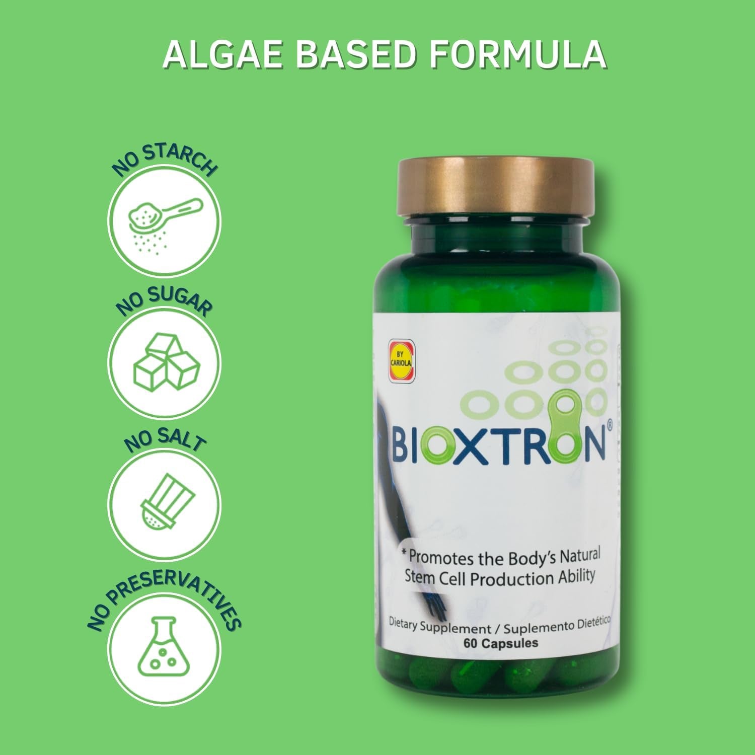 Bioxtron Natural AFA Stem Cell Supplement - Support Joints & Muscles - Immune System Support - Support Energy Levels - Natural Blue Green Algae Spirulina - 60 Caps