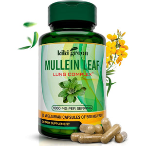 KIKI Green Mullein Leaf Extract Capsules - for Lung Cleanse, Support, Better Respiratory, Immune Function - 1000Mg 45 Servings