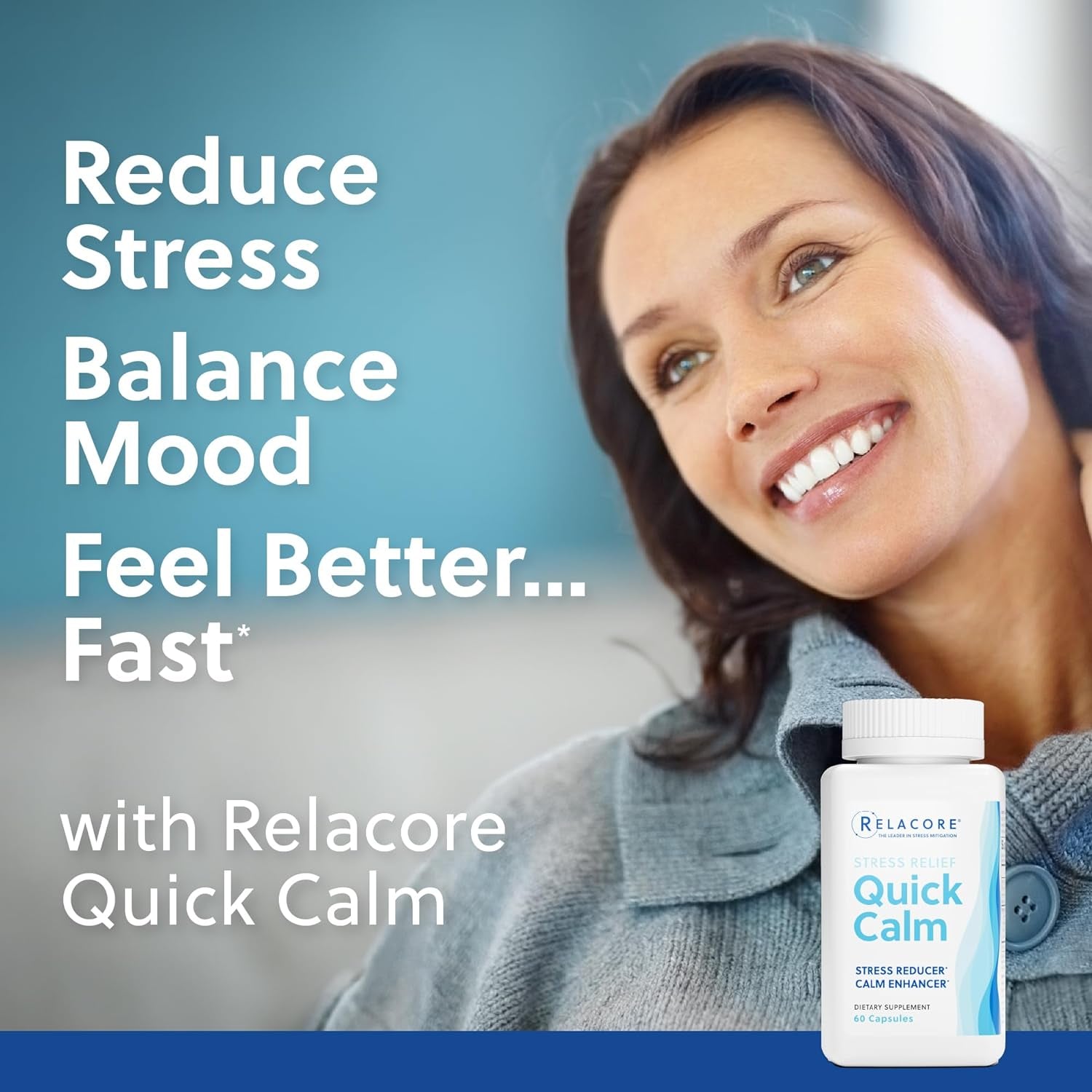 Quick Calm Mood Support Supplement with Ashwagandha, L-Theanine, and Passionflower for Rapid Stress Relief and Relaxation – 60 Capsules