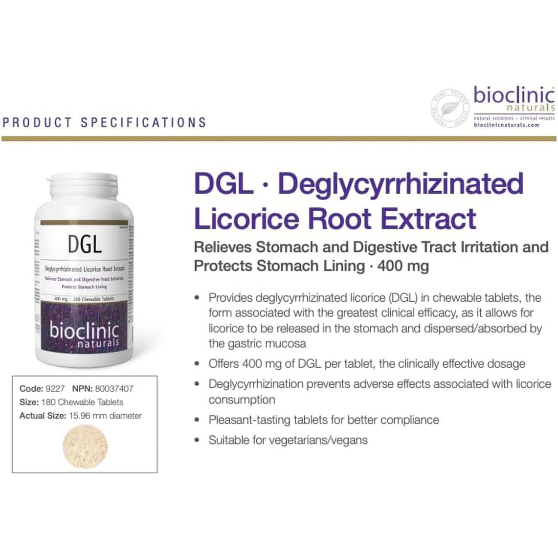 Bioclinic Naturals Dgl 180 Chewable 180 Tabs