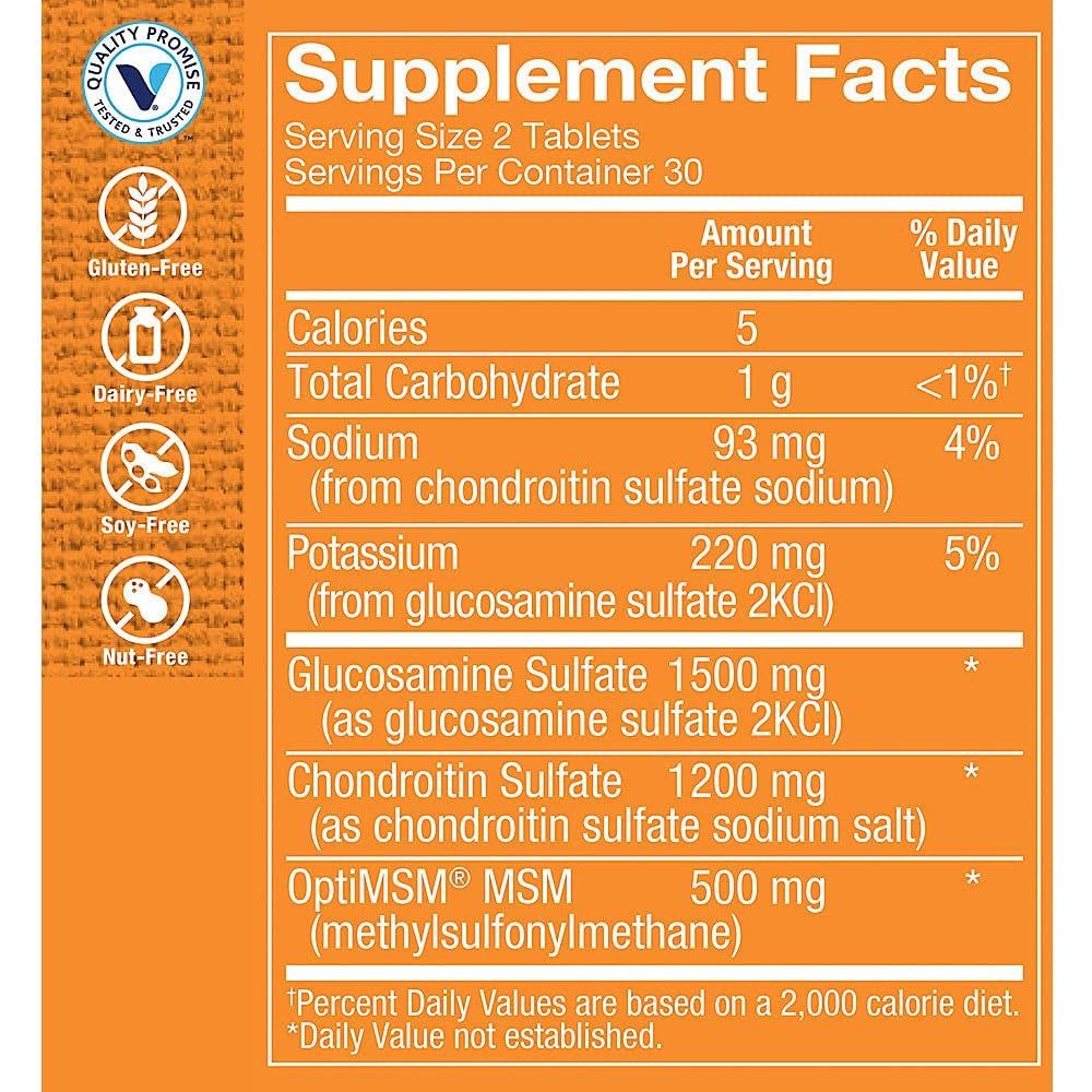 The Vitamin Shoppe Triple Strength Glucosamine Chondroitin with MSM - 1,500 MG (60 Tablets)