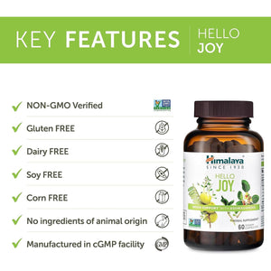Himalaya Hello Joy Herbal Supplement, Supports Motivation, Stress Relief, Balanced Cortisol 60 Capsules