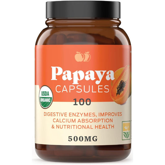 Complete Natural Products Organic Papaya Enzymes & Papain Enzyme Capsules - 500Mg 100 Pills,