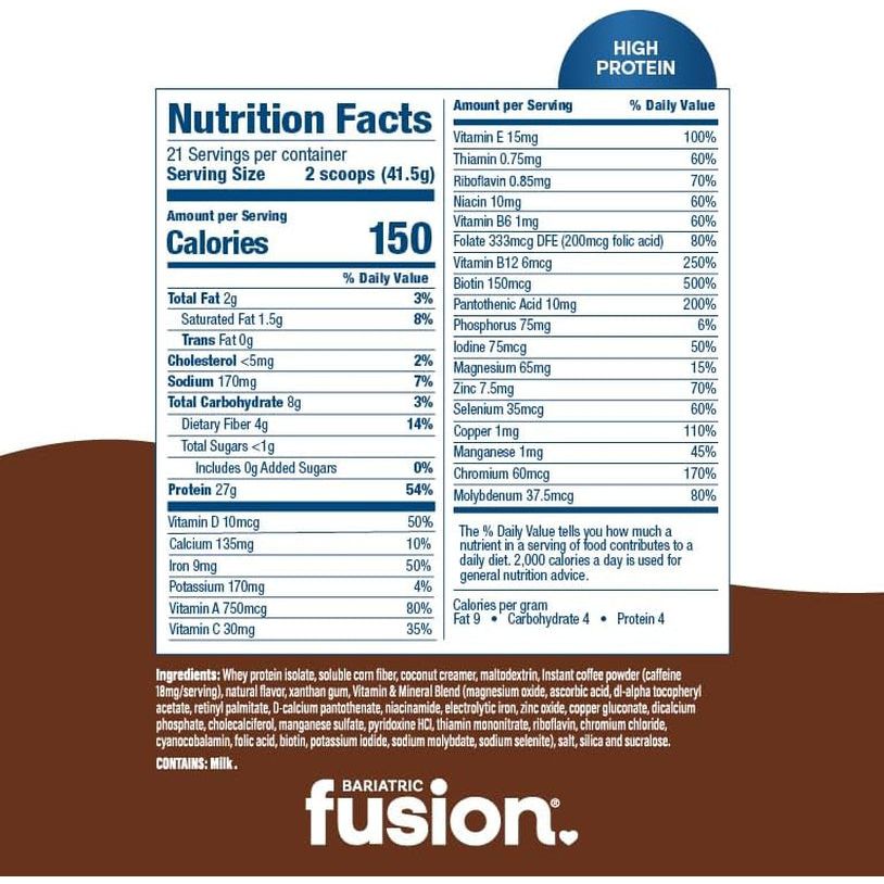 Bariatric Fusion Cappucino Meal Replacement 27G Protein Powder, 21 Serving
