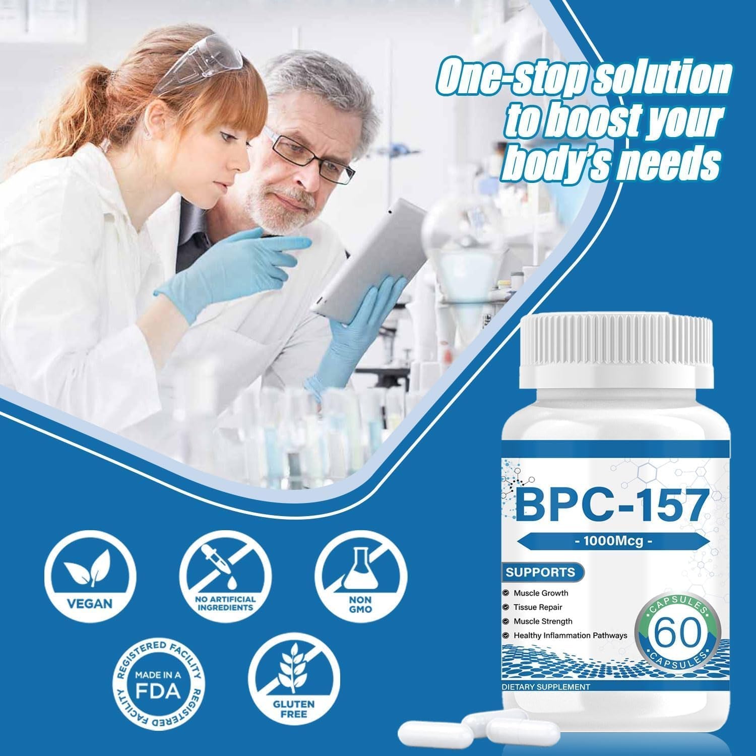 BPC-157 for Muscle & Workout Recovery for Faster Recovery, Non-Gmo Protective Compound,1000Mcg (60 Count)