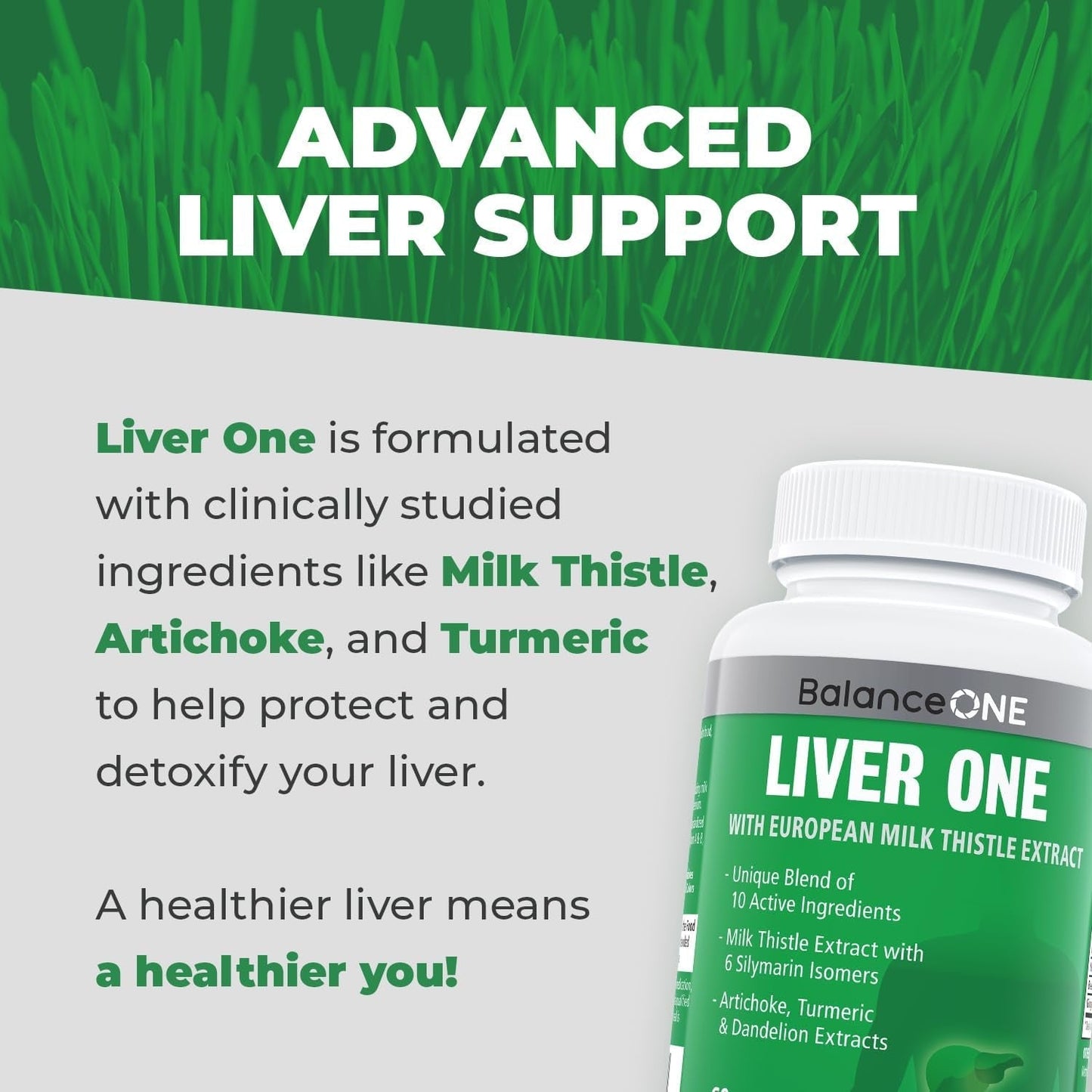 Balance ONE Liver Support Supplement with Milk Thistle Extract, Dandelion Root & Molybdenum 1 Month Supply