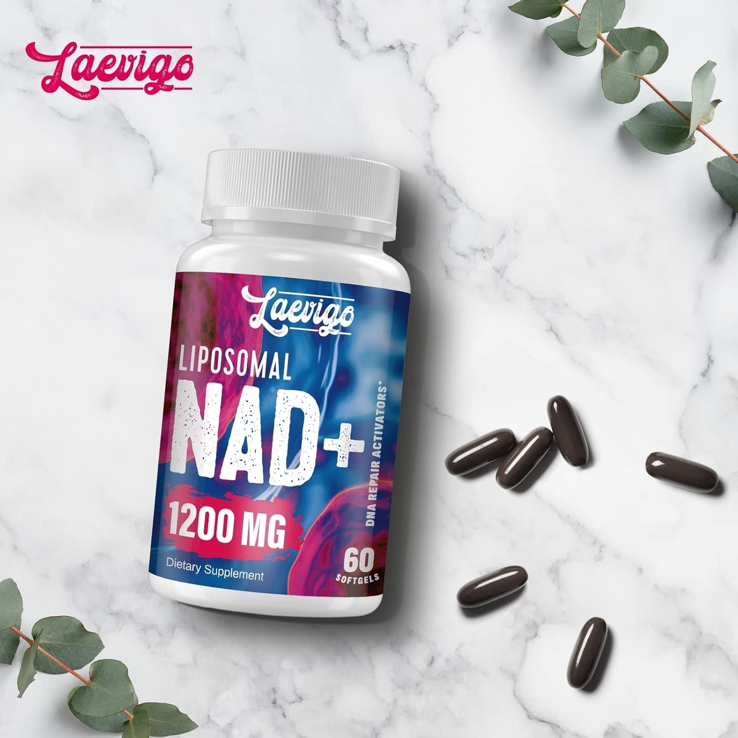 1200Mg Liposomal NAD+ Supplement, Enhanced Absorption, Boosting NAD+ 60 Softgels
