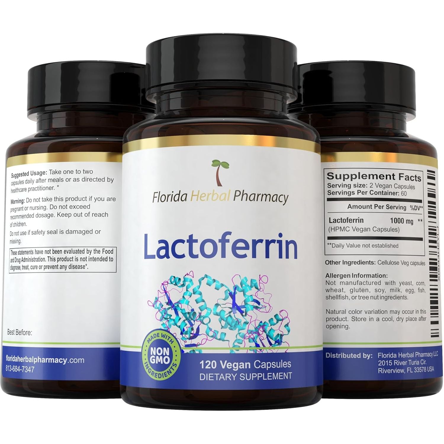 Florida Herbal Pharmacy, LACTOFERRIN Capsules (120 Capsules/500 Mg)