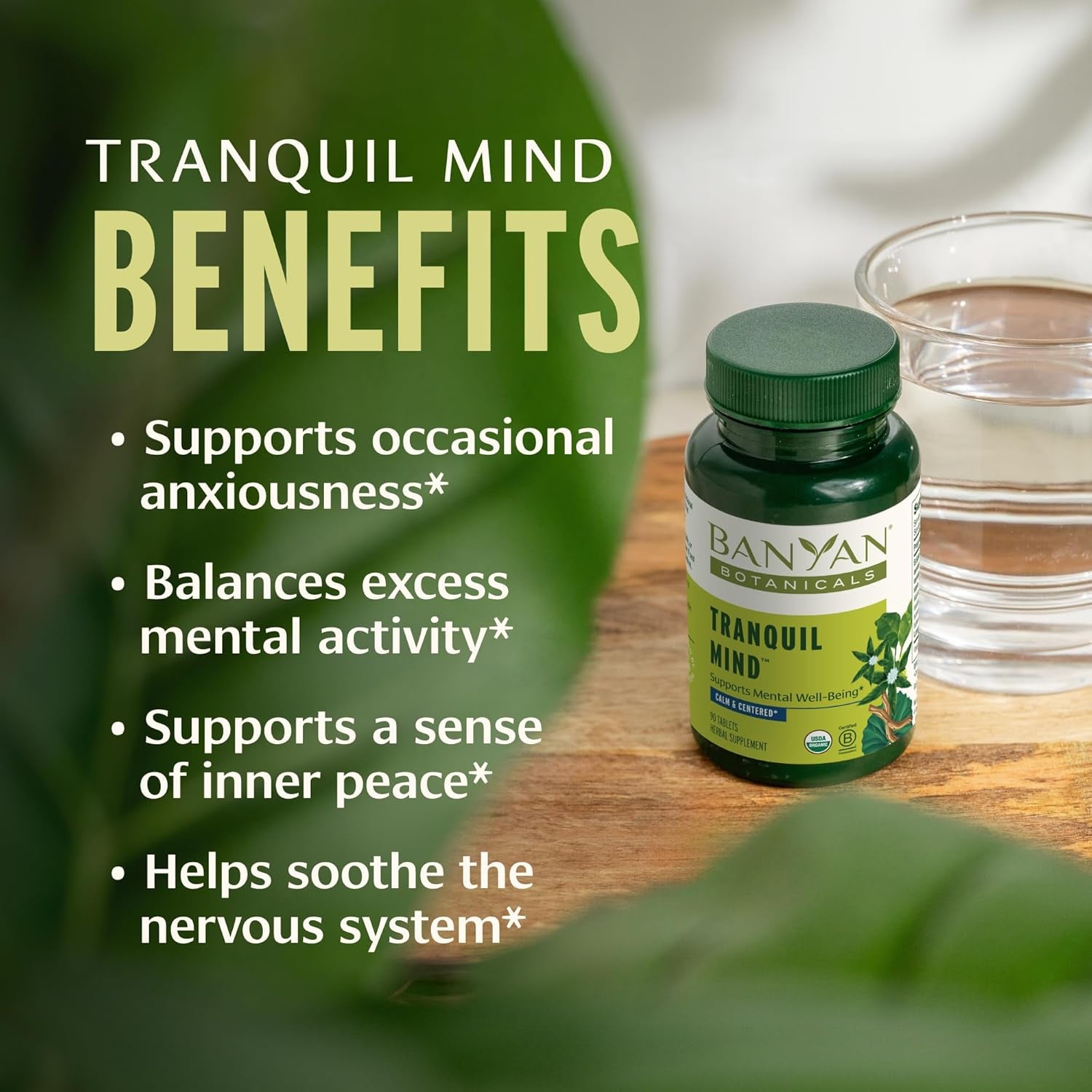 Banyan Botanicals Tranquil Mind  – Supports Occasional Anxiousness & Promotes a Sense of Calm 90 Tablets 