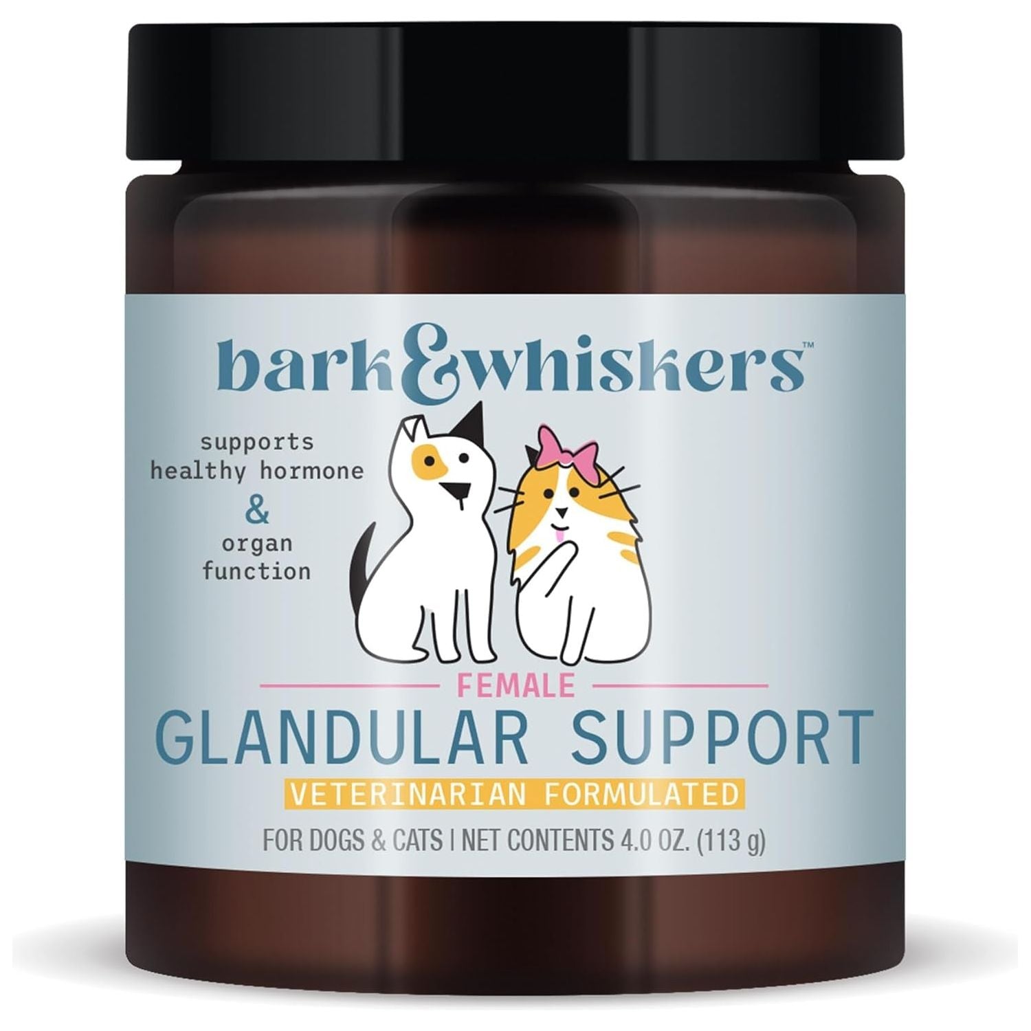 Bark & Whiskers Female Glandular Support, Supports Healthy Hormone and Organ Function Dr. Mercola (113 G), 75 Scoops