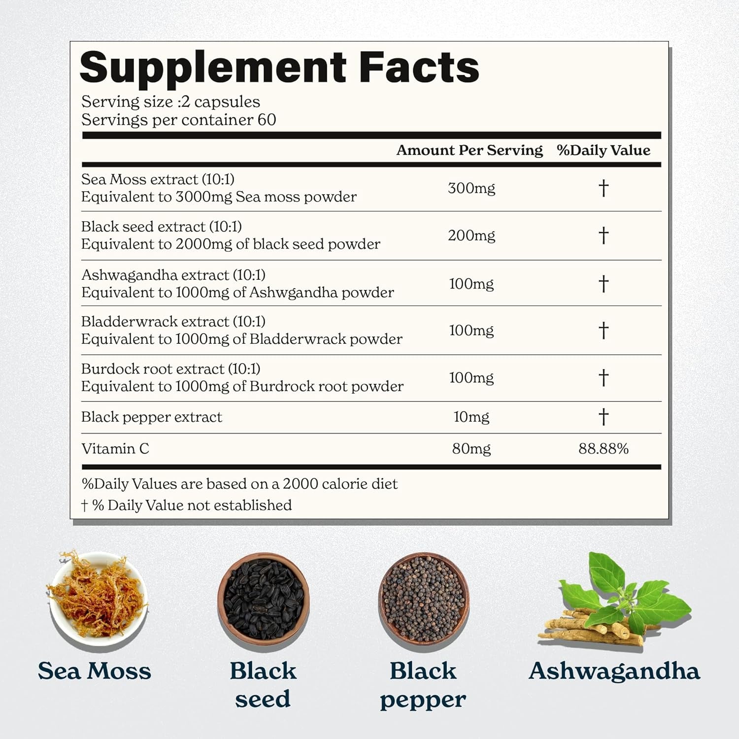 Sea Moss Capsules- Irish Sea Moss with Black Seed Oil, Ashwagandha & Black Pepper for Stamina, Strength & Endurance 60 Servings