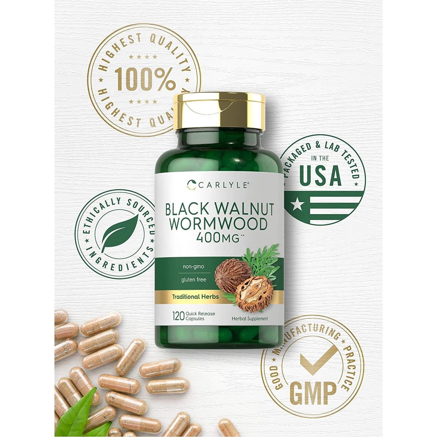 Carlyle Black Walnut Wormwood | 120 Capsules | Herbal Complex | Non-Gmo, Gluten Free