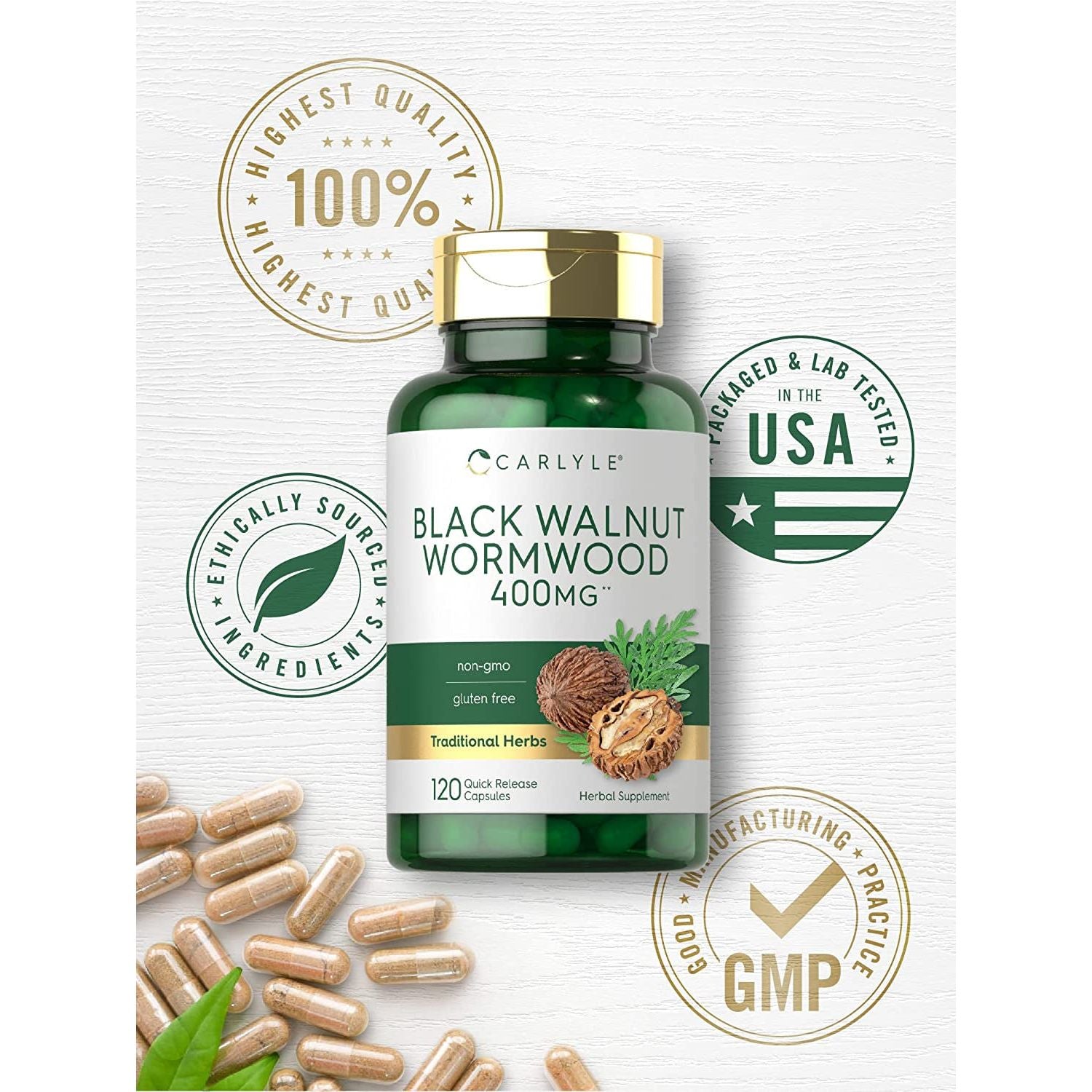 Carlyle Black Walnut Wormwood | 120 Capsules | Herbal Complex | Non-Gmo, Gluten Free