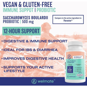 WELMATE Saccharomyces Boulardii | Daily Probiotic Supplement | 10 Billion CFU 200 Veggie Capsules