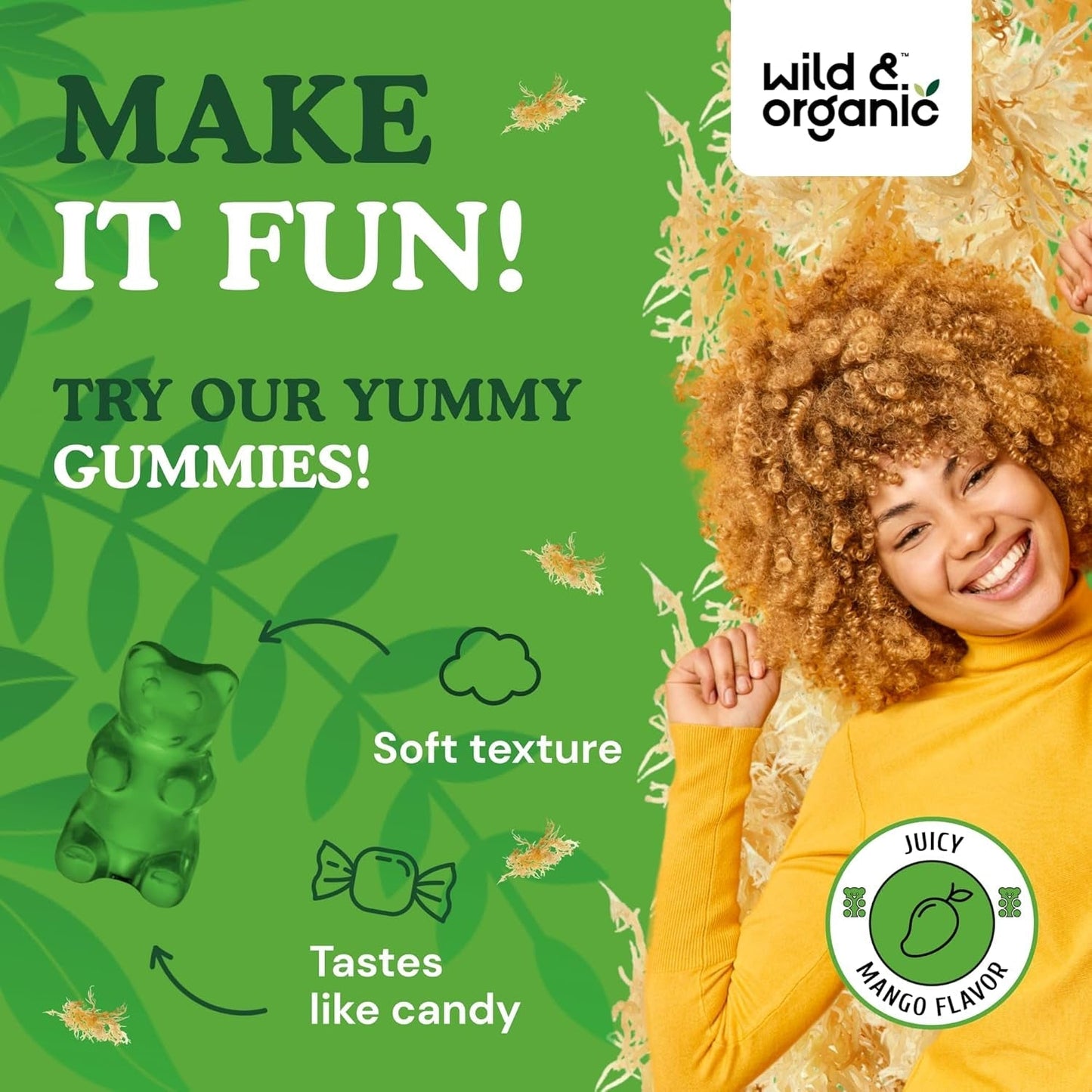 Wild & Organic Irish Sea Moss Gummies 1600 Mg for Overall Support - Chondrus Crispus - 90 Vegan