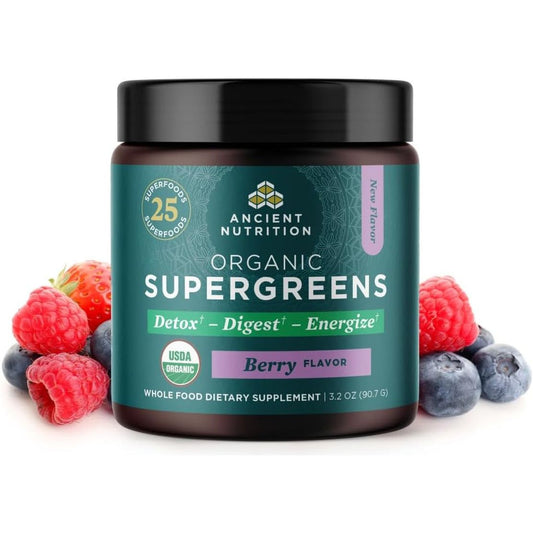Ancient Nutrition Supergreens Powder with Probiotics, Digestive and Energy Support, 12 Servings