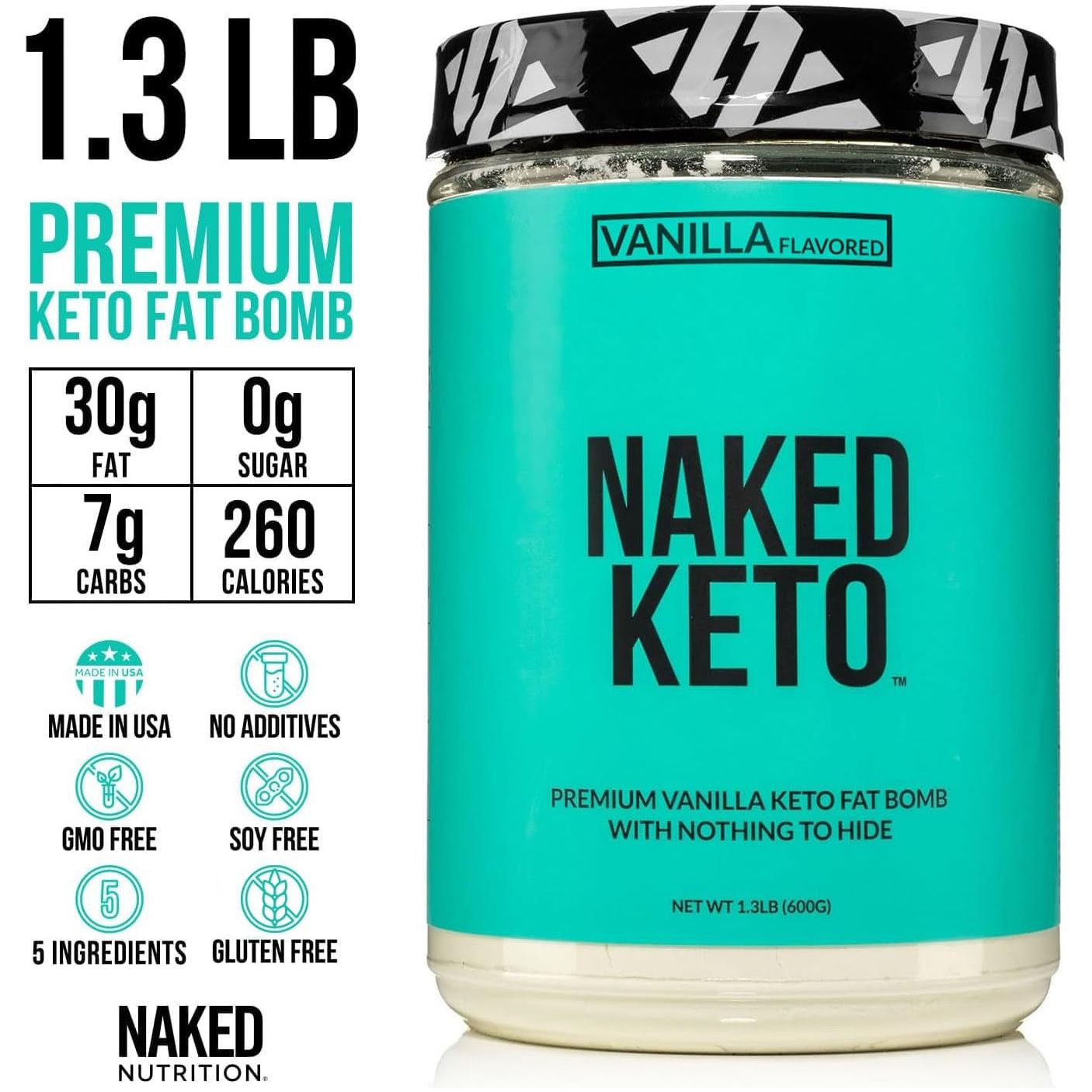 Naked Vanilla Keto - Gluten-Free Keto Bomb Vanilla Mct Oil Powder with No Gmos - 1.3 Lb
