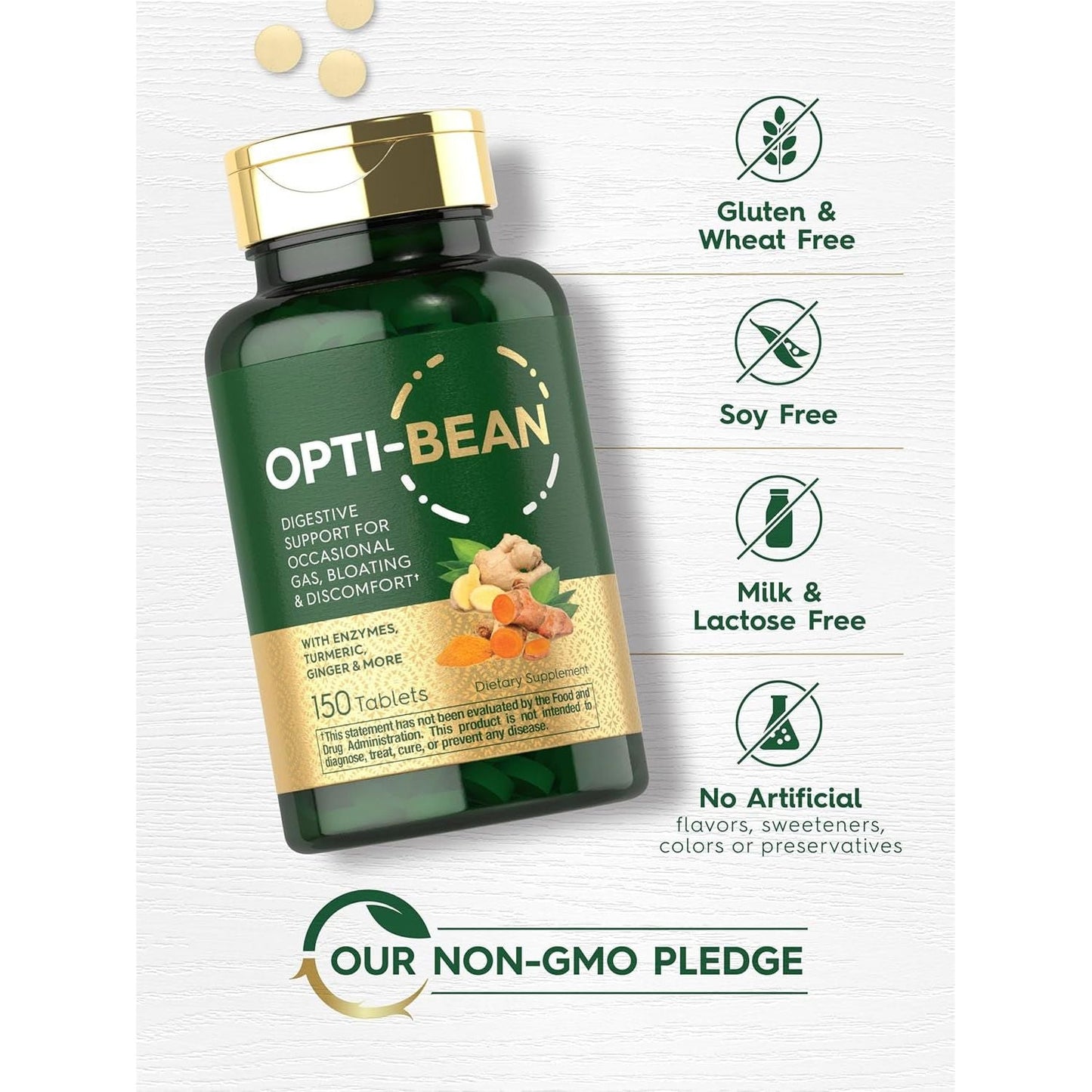 Carlyle Opti-Bean | Digestive Support | Gas, Bloating & Discomfort Enzyme Blend 150 Tablets